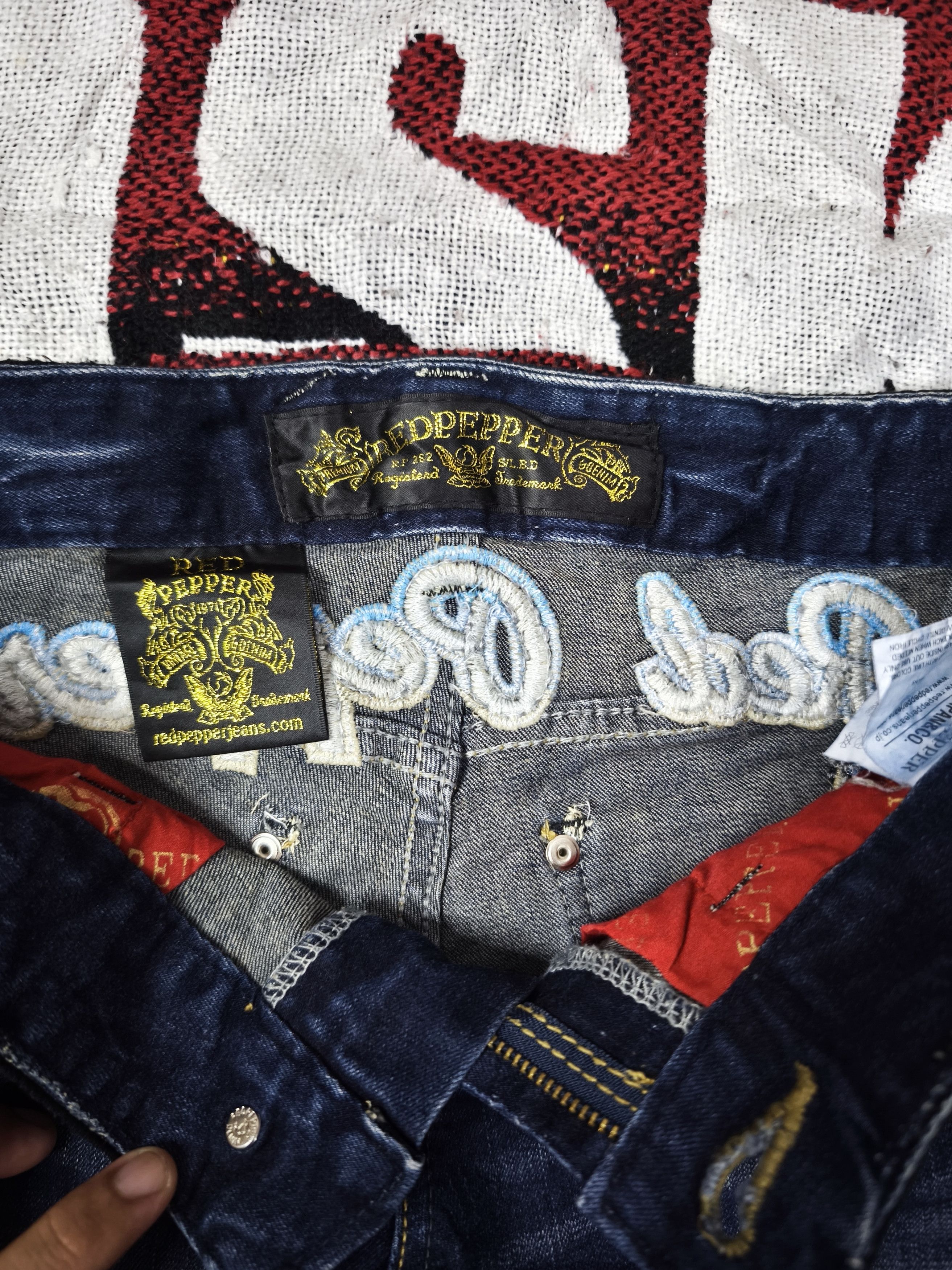 Hysteric Glamour Flare 🔥 Red Pepper Butterfly Embroidery Flare Jeans Size 31" - 9 Thumbnail