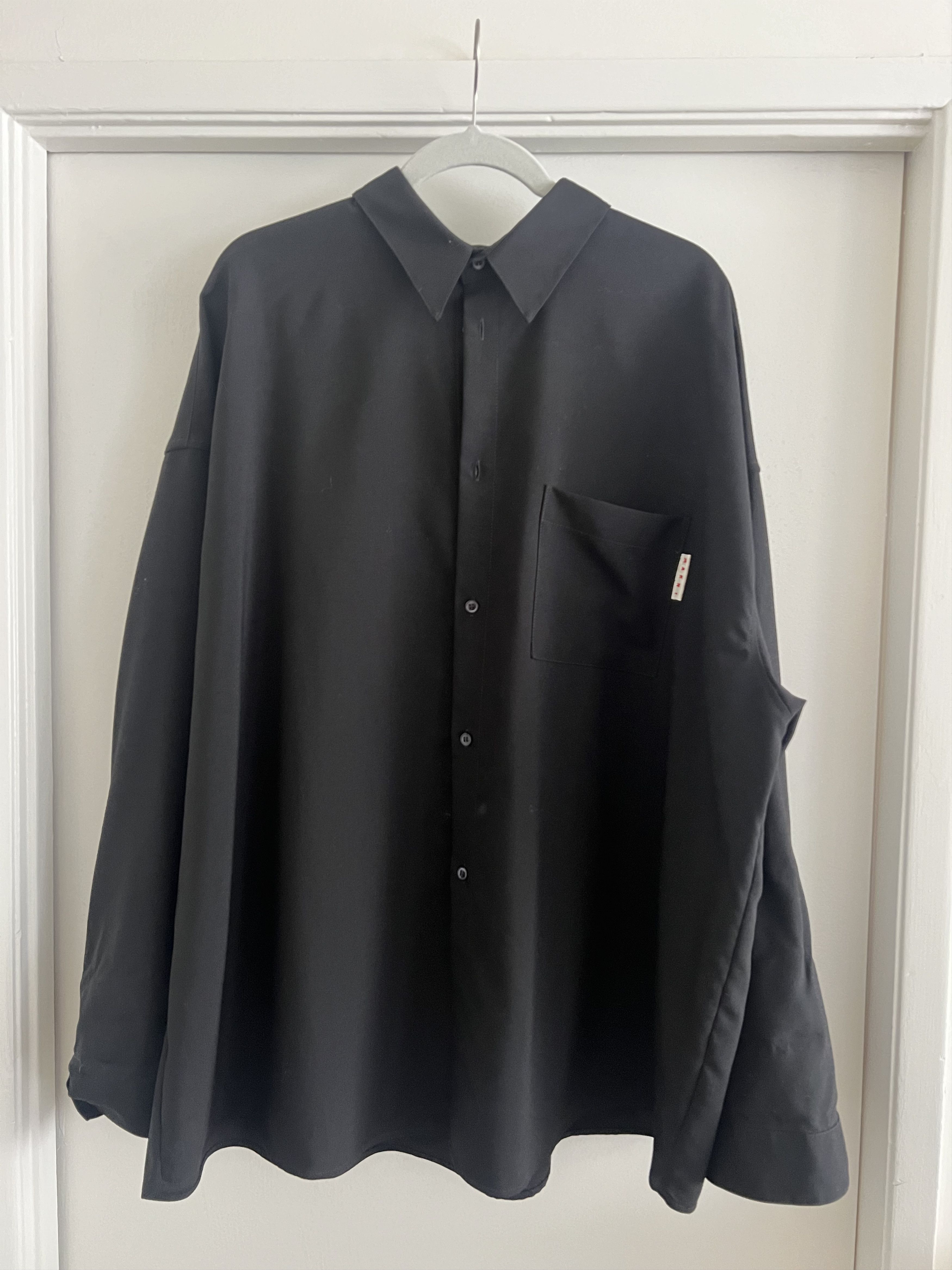 Image of Marni Black Virgin Wool Long Sleeve Shirt Size 56, Men's