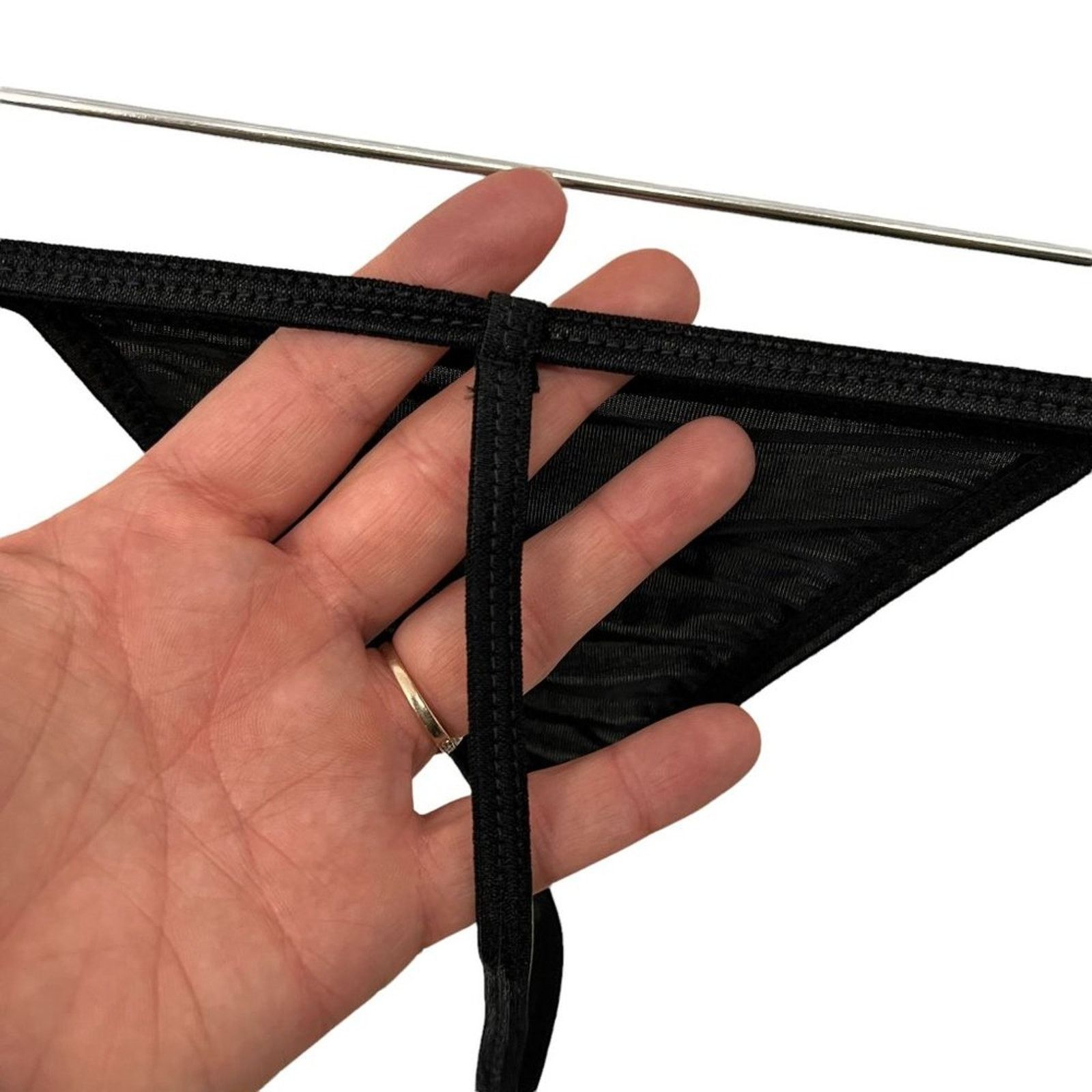 Vintage Black Semi Sheer Negligee String Thong Panty Set One Size Size ONE SIZE - 7 Thumbnail