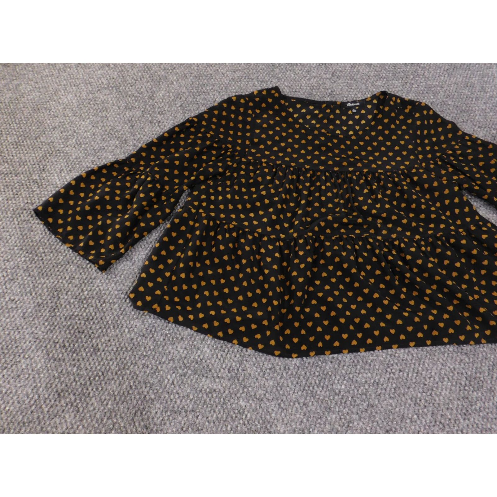 Madewell Madewell Blouse Womens Small Black Brown Heart Print Silk Long Sleeve button up Size S / US 4 / IT 40 - 4 Thumbnail