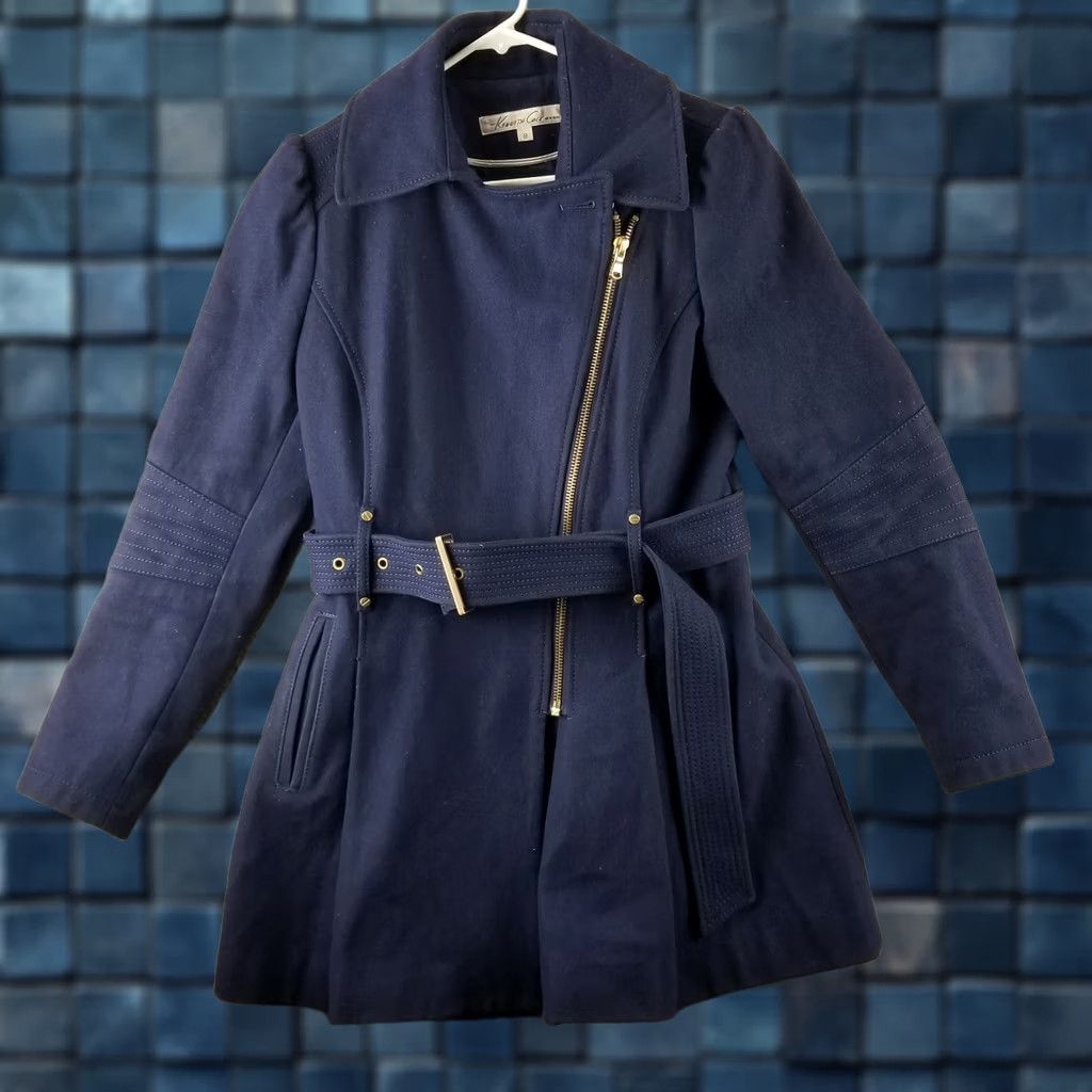 Kenneth Cole Kenneth Cole New York Trench Coat Wool Blend Blue Zip Belt Woman 8 Coat Size M / US 6-8 / IT 42-44 - 1 Thumbnail