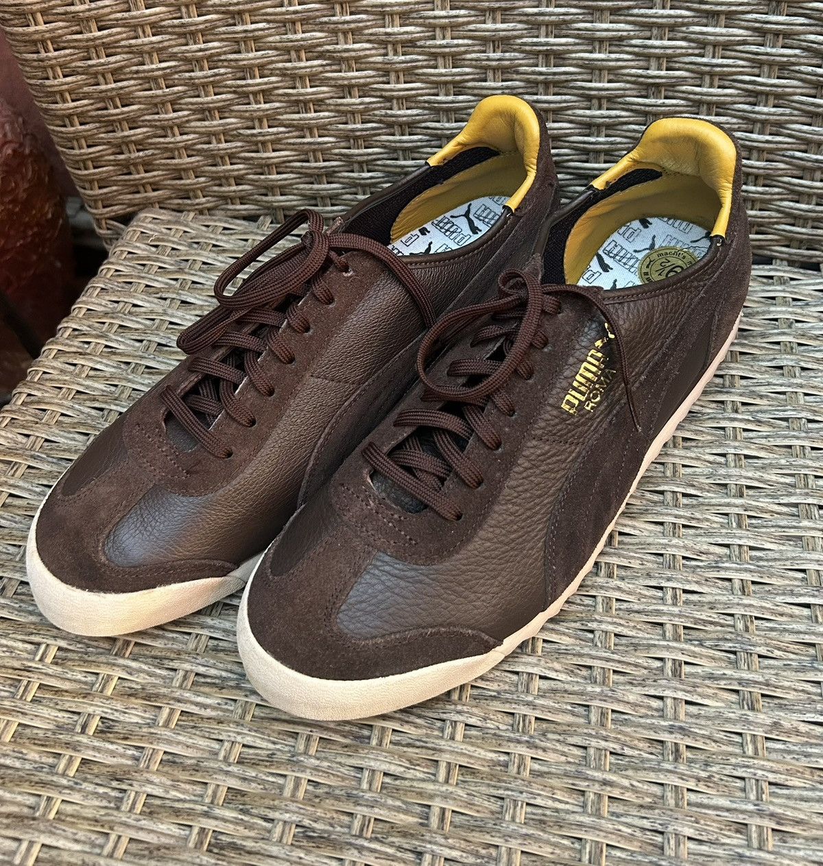 Puma Puma Roma Slim Leather/Suede Brown Low Top Trainers Size US 10.5 / EU 43-44 - 2 Thumbnail