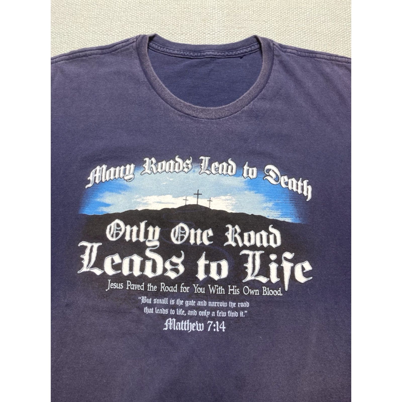 Alife VINTAGE LIFE T-Shirt Mens XL Blue Jesus Tee Many Roads Lead To Death One Leads To Life faded XL Size US XL / EU 56 / 4 - 3 Thumbnail