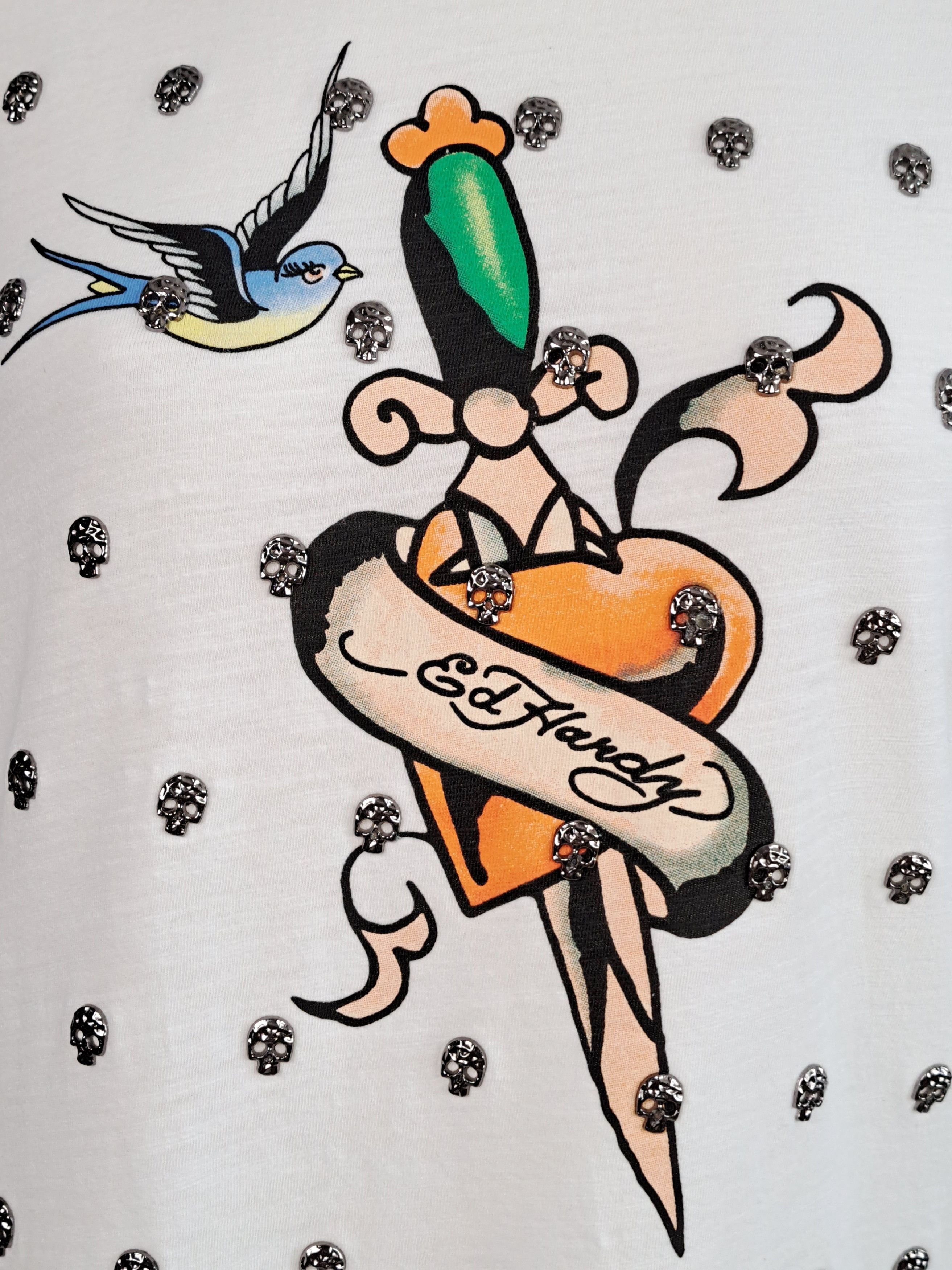Ed Hardy ED HARDY t-shirt with embroidery and metal skulls. Size M / US 6-8 / IT 42-44 - 2 Thumbnail