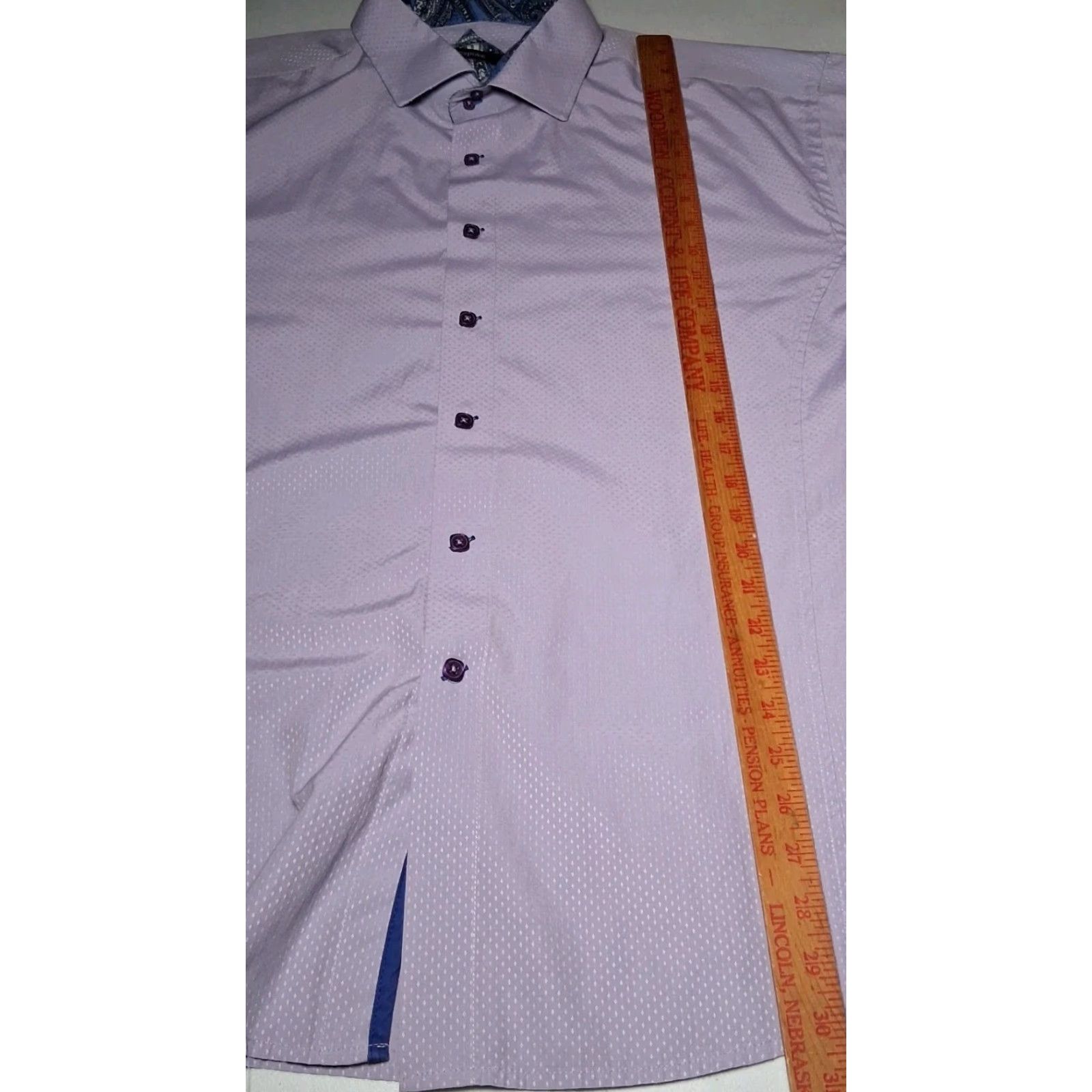 Vintage VINTAGE Beaspoke Dress Shirt Men 3XL Long Sleeve Lavender Purple Blue Paisley Flip Cuff Button Collar Spread Slim Big & Tall Mens Dress Shirt Size 48R - 5 Thumbnail