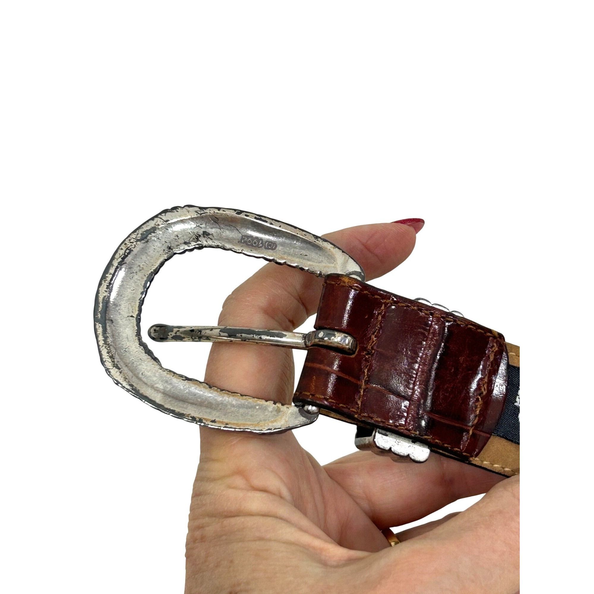 Brighton Brighton Vtg Belt S Brown Crocodile Silver Tone Twisted Rope Size ONE SIZE - 13 Thumbnail