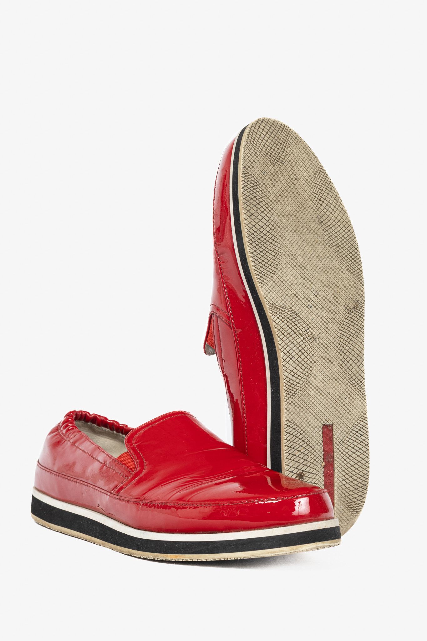 Prada Prada Red Patent Leather Slip-On Loafers Size US 9 / IT 39 - 4 Thumbnail