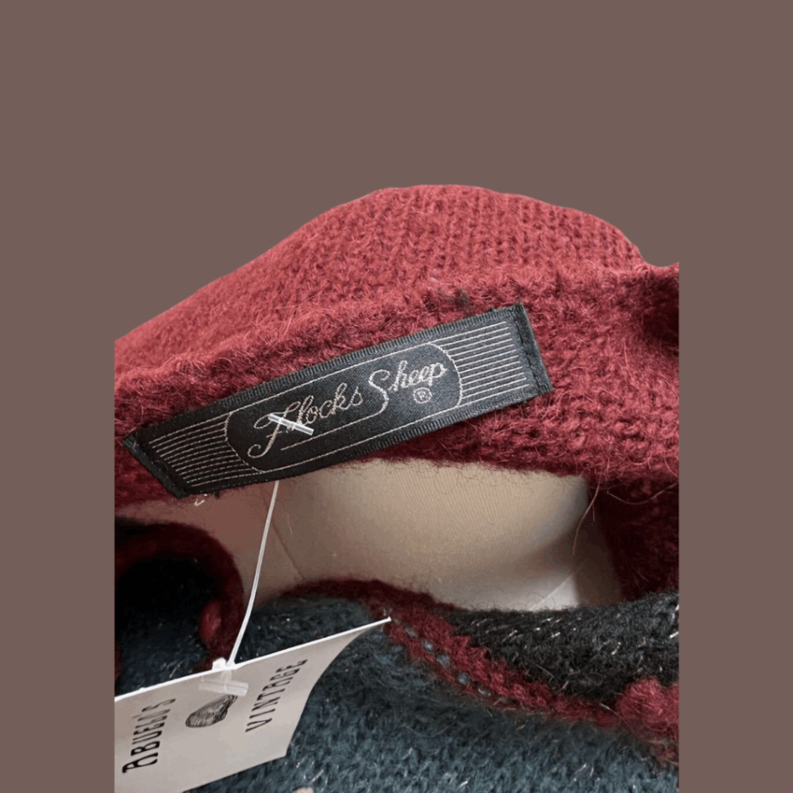 Vintage VTG Knit Cardigan | Flocks Sheep Burgundy | 50s Grannycore Size S / US 4 / IT 40 - 3 Thumbnail