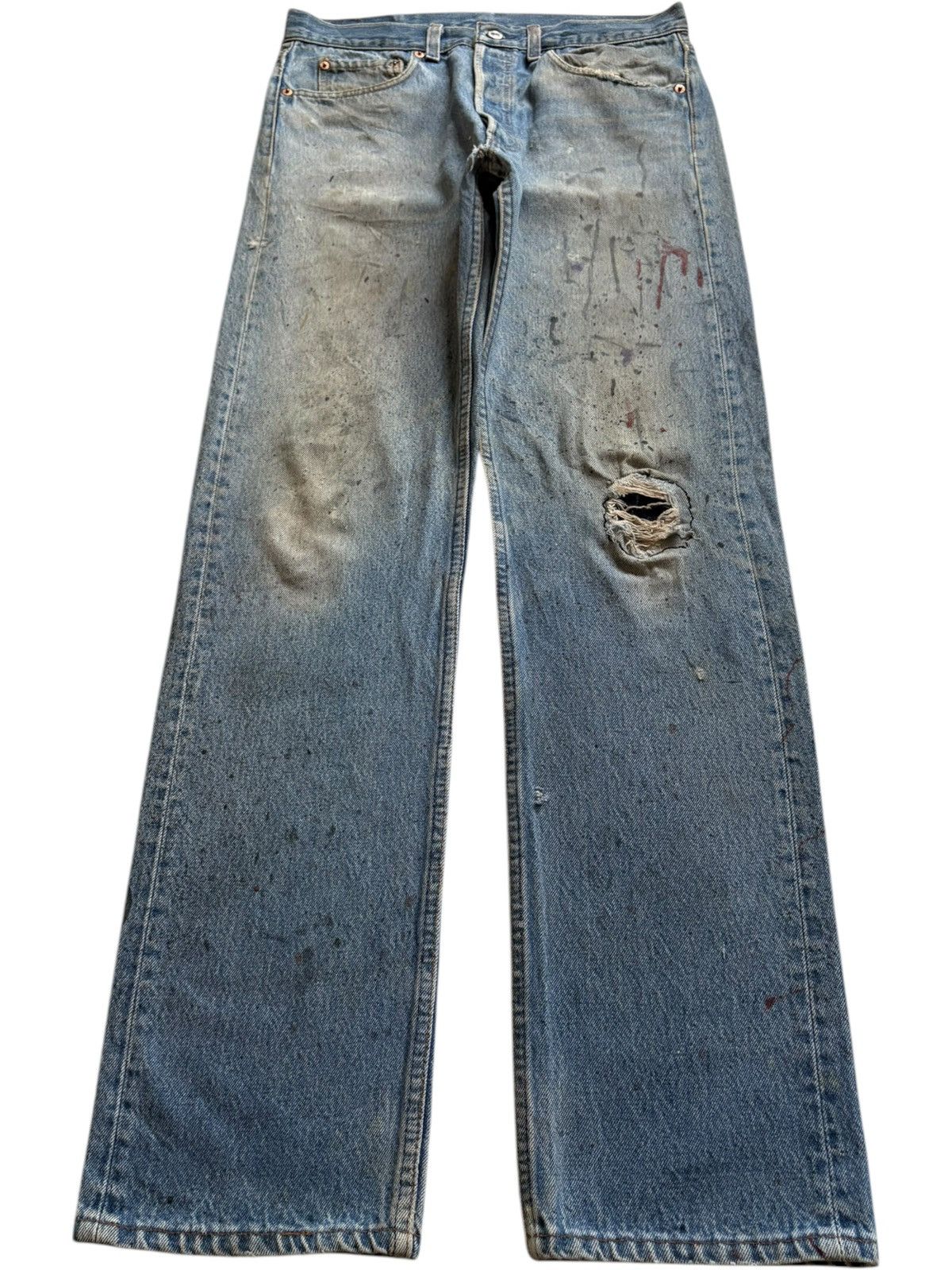 Levi's Vintage 90s Levis 501 Mud Wash Splattered Patched Jeans Size US 31 - 1 Thumbnail