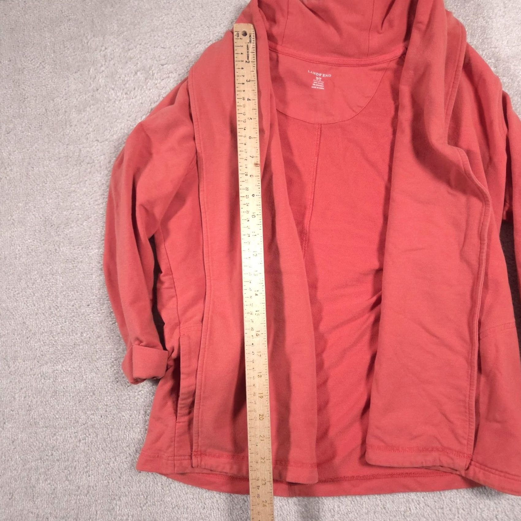 Lands' End Lands' End Jacket Womens Petite Medium Orange Knit Open Front Pockets Collar Size M / US 6-8 / IT 42-44 - 6 Thumbnail