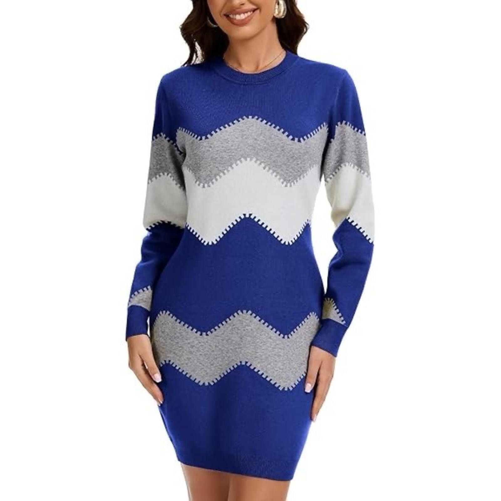 The Unbranded Brand Women Blue White And Gray Soft Pullover Sweater Dress Size L Size L / US 10 / IT 46 - 1 Thumbnail