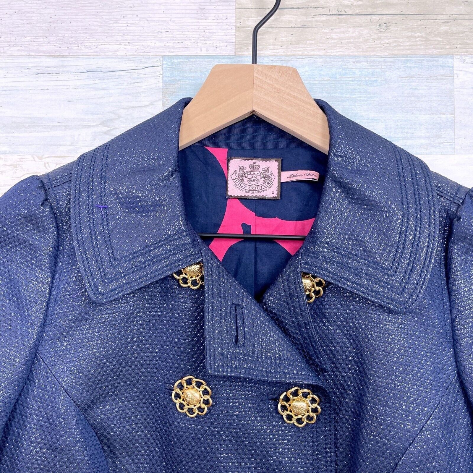 Juicy Couture Juicy Couture Glitter Crop Blazer Blue Wool Silk Pleated 2 Size XS / US 0-2 / IT 36-38 - 2 Thumbnail