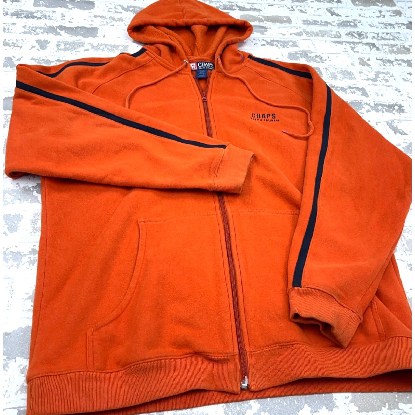Chaps VINTAGE Chaps Hoodie Mens Large Orange Blue Sweatshirt Jacket Y2K Ralph Lauren Chaps Hooded Full Zip Pockets Embroidered Logo Size US L / EU 52-54 / 3 - 2 Thumbnail