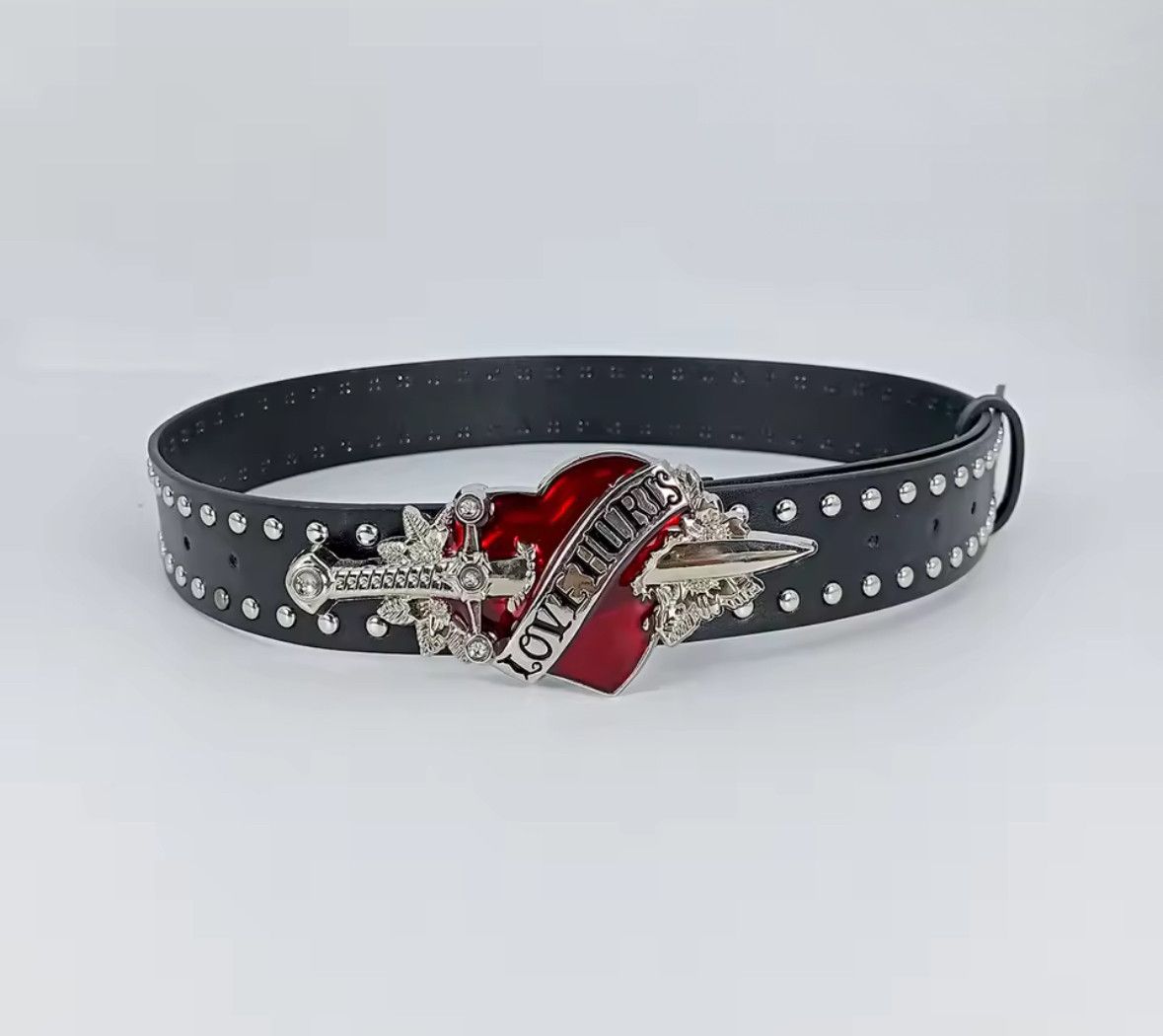 Japanese Brand Unisex Trendy Gothic Punk Love Hurts Buckle Rivet Belt Size ONE SIZE - 2 Thumbnail