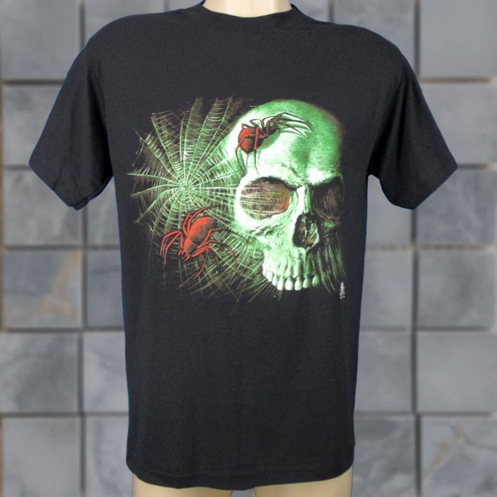 Vintage VINTAGE Spider Web Skull Paper Thin T-Shirt Black Medium Mens 80s 90s Skeleton Halloween White House NOS Size US M / EU 48-50 / 2 - 1 Thumbnail