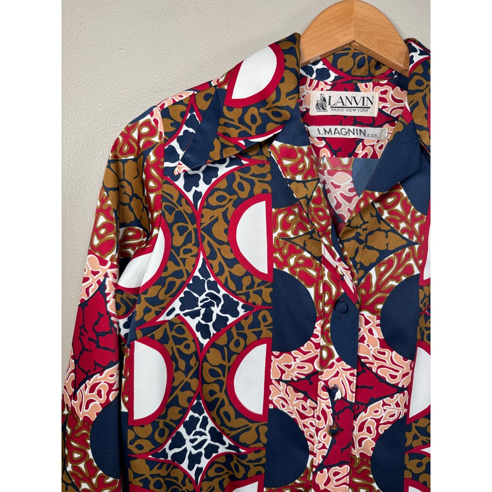 Lanvin Vintage 1960’s Lanvin Geometric Batik Silk Shirtdress size 6 Size M / US 6-8 / IT 42-44 - 7 Thumbnail