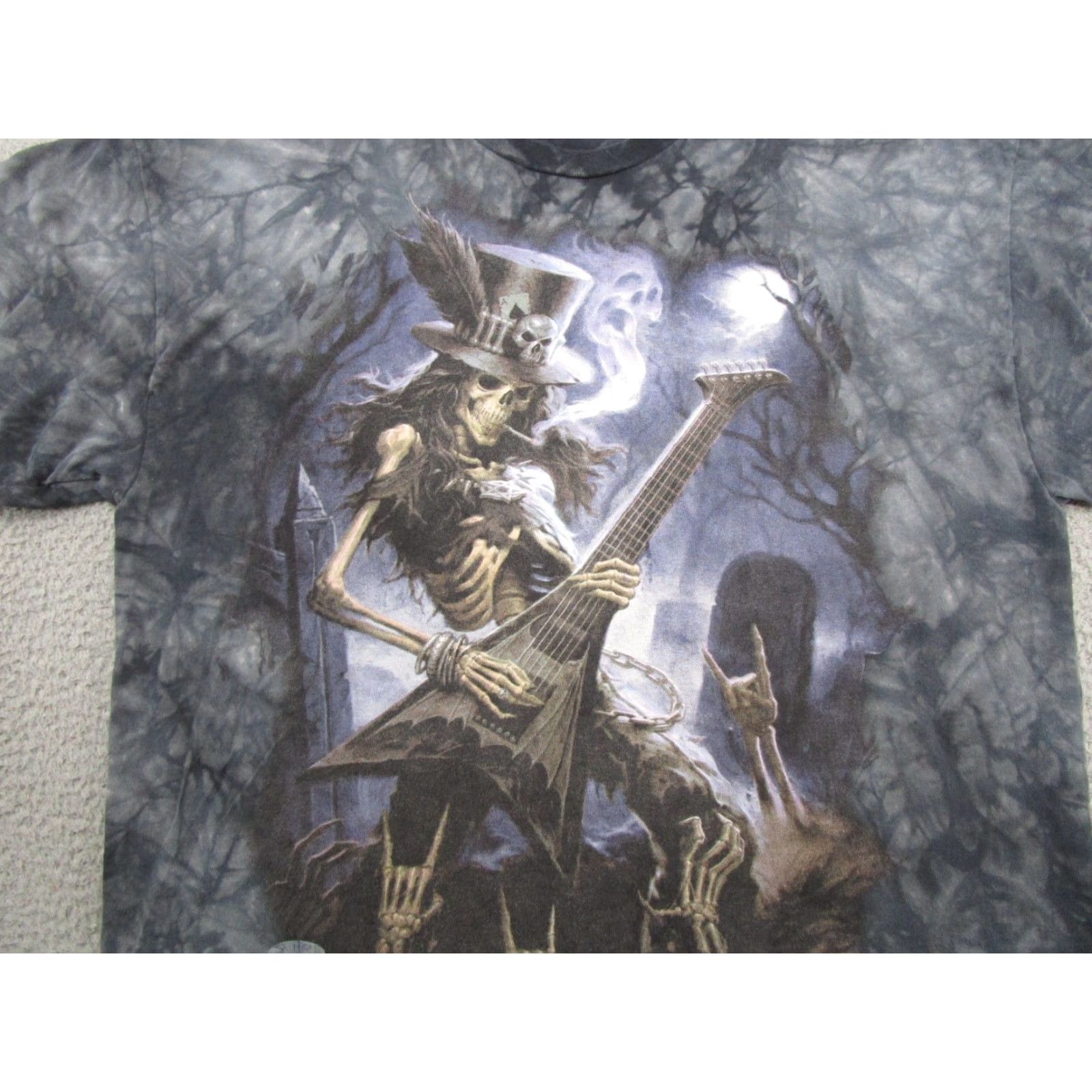 Delta VTG Delta Pro Weight T Shirt Skeleton Metal Guitar Graphic 2009 Tie Dye Gray L Men’s Crew Neck Short Sleeve Graphic Print Shirt Size US L / EU 52-54 / 3 - 3 Thumbnail