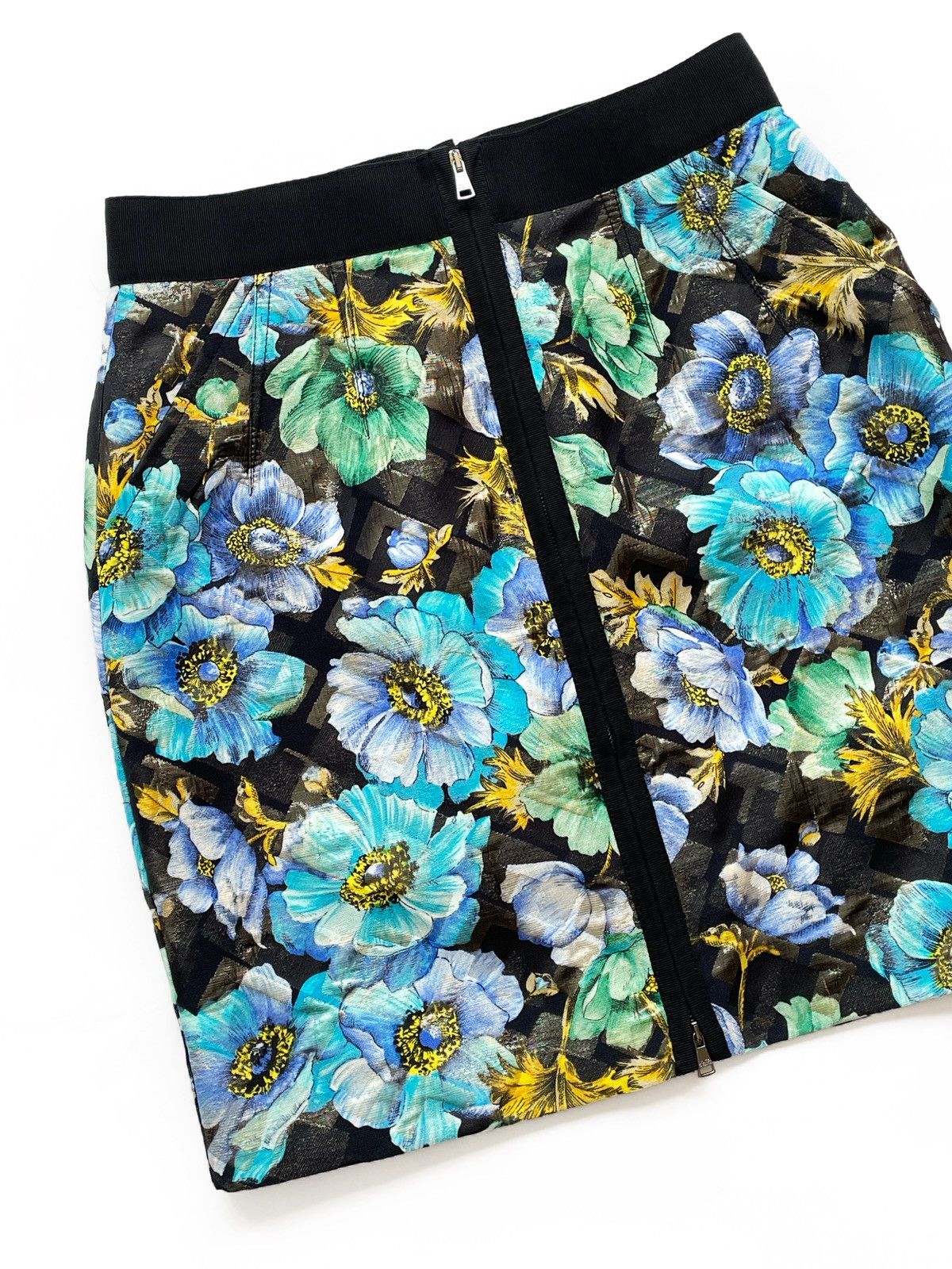 Dolce & Gabbana Dolce & Gabbana Floral Jacquard Mini Skirt Blue Flower Zip Size 26" / US 2 / IT 38 - 3 Thumbnail