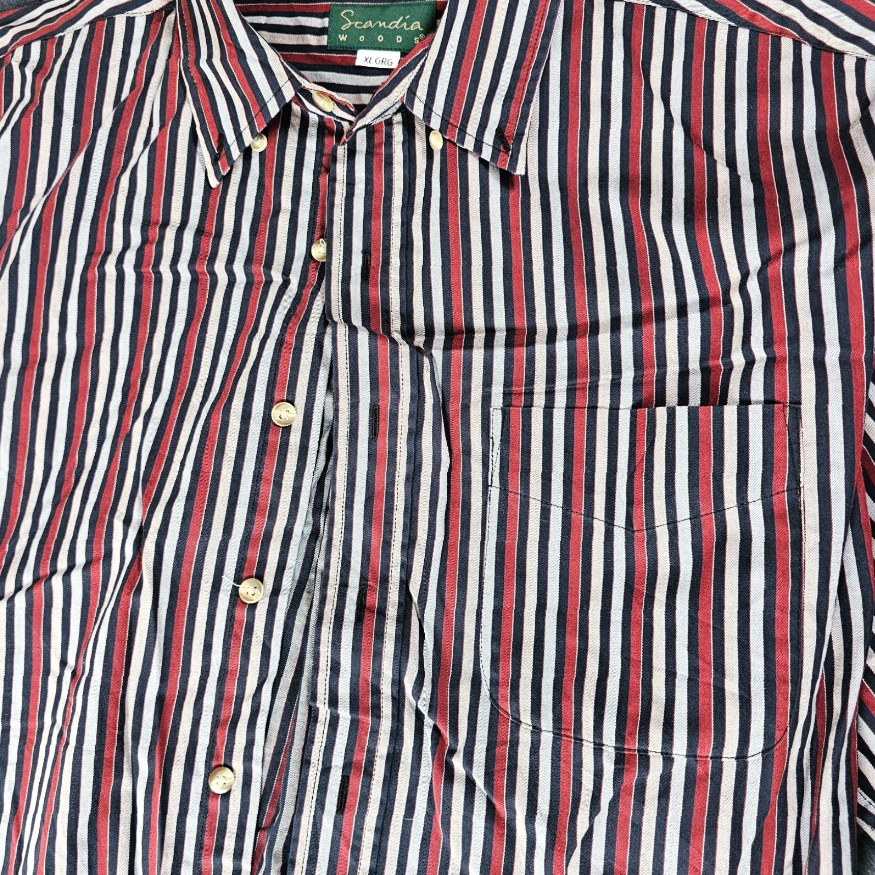 Vintage Scandia Woods Shirt Button-Up Mens XL Long Sleeve 100% Cotton Red Stripe Pockets Vintage? No — but include Striped pattern. Size US XL / EU 56 / 4 - 3 Thumbnail