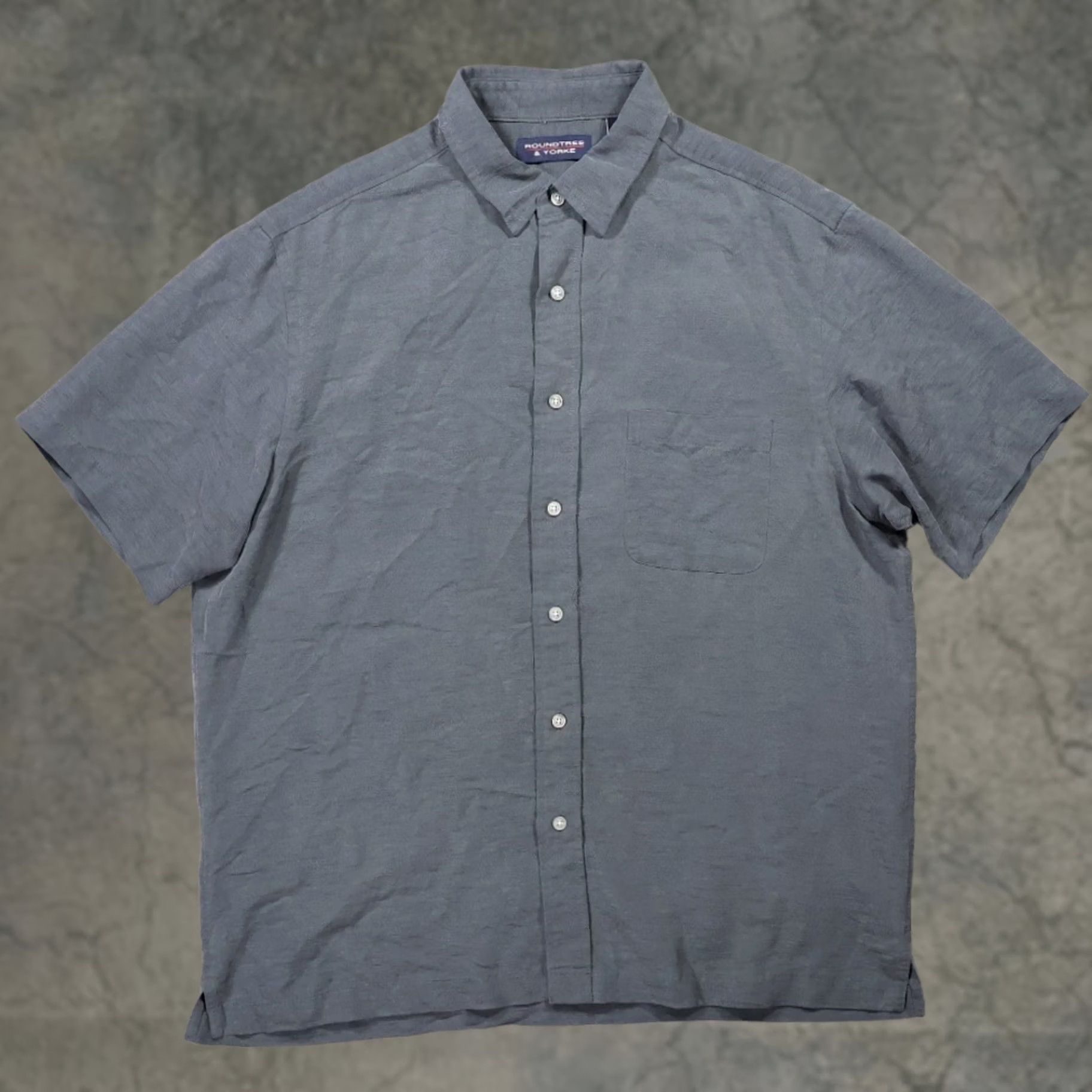 Roundtree & Yorke Roundtree & Yorke Button Up Mens L Gray Excellent Short Sleeve Modal Blend Textured Pocket Size US 33 - 1 Thumbnail