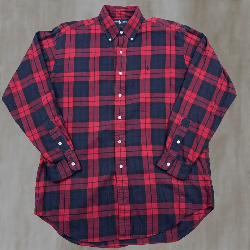 Ralph Lauren Ralph Lauren Shirt Mens M Red Men Blue Plaid Button Blake Pony Cotton Dress Size 40R - 1 Thumbnail