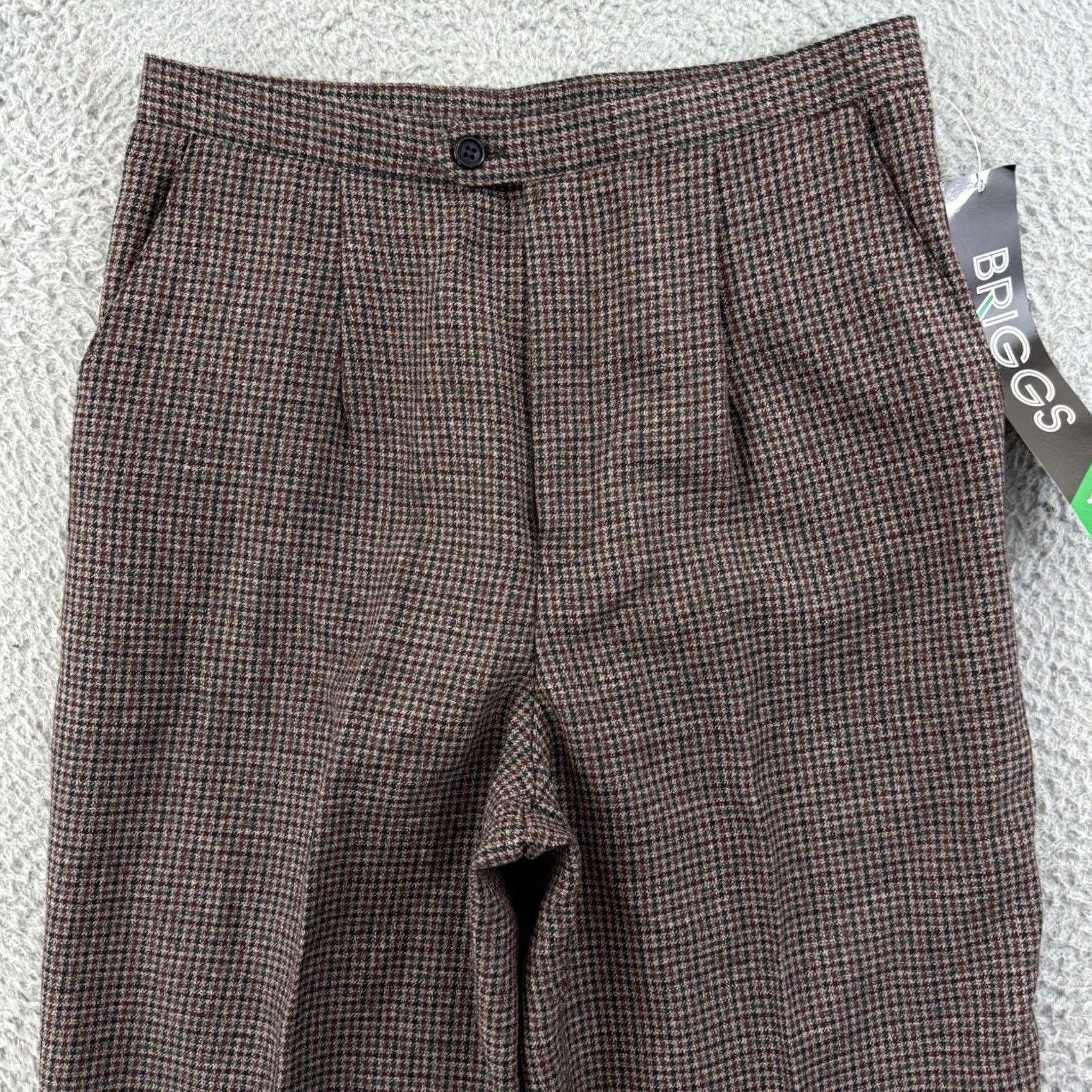 Vintage VINTAGE Briggs New York Pants Women 12 Tapered Houndstooth High Waist Pleated 29" Waist NWT Brown Trousers Size 34" / US 12 / IT 48 - 3 Thumbnail