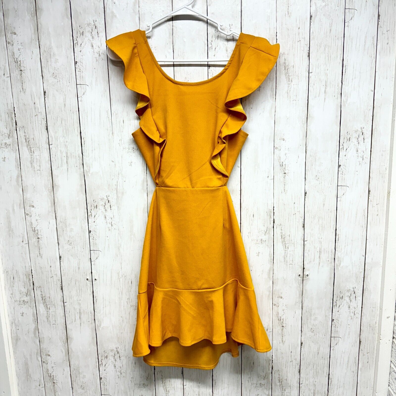 Other Hello Molly M Mustard Yellow Ruffled Open Back Mini Dress Size M / US 6-8 / IT 42-44 - 1 Thumbnail