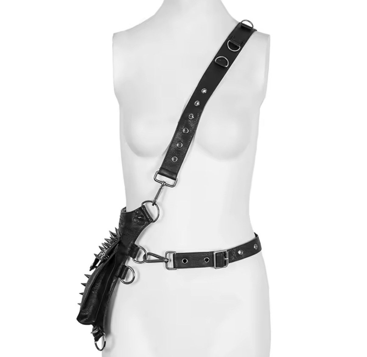 Leather Gothic Punk PU Leather Motorcycle Messenger Bag Size ONE SIZE - 5 Thumbnail