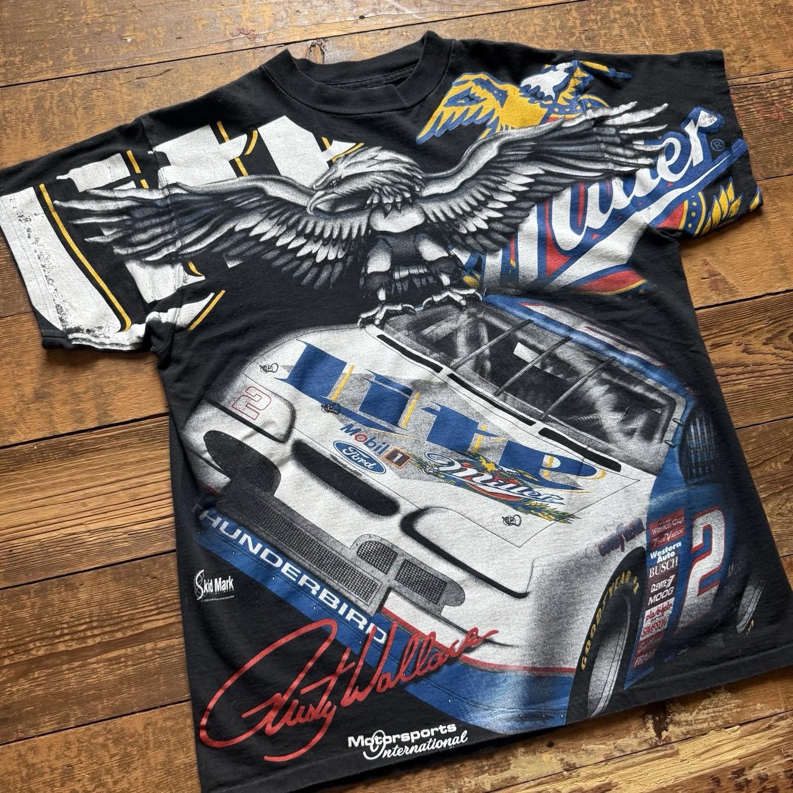 NASCAR Vintage 1996 Rusty Wallace Miller Lite Nascar Racing T Shirt Size ONE SIZE - 3 Thumbnail