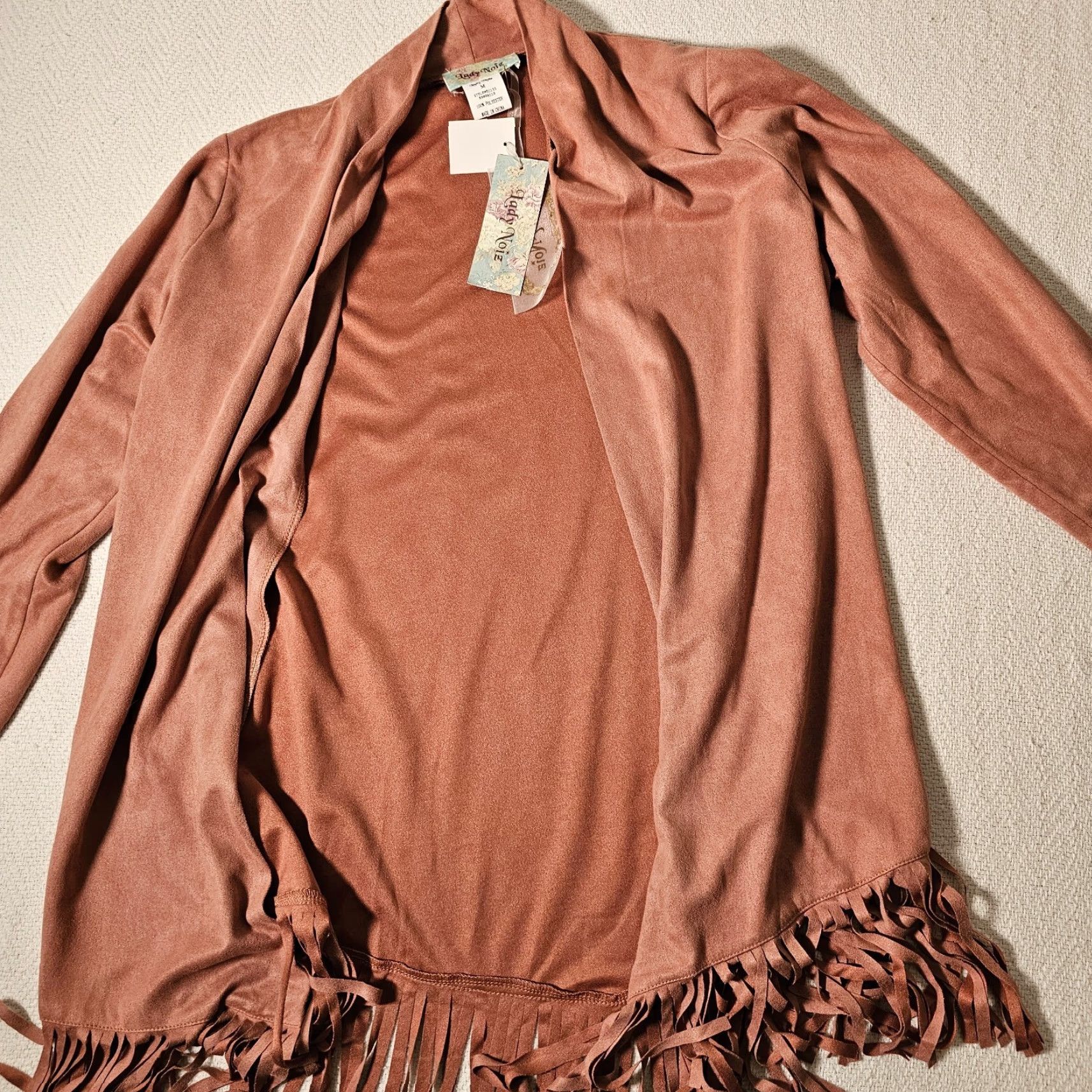 Vintage Lady Noiz Cardigan Open Tunic Long Sleeve Pink Floral Suede NWT Casual Womens Regular Size L (Fall Winter Spring Summer) Tasseled Vintage No Size L / US 10 / IT 46 - 5 Thumbnail