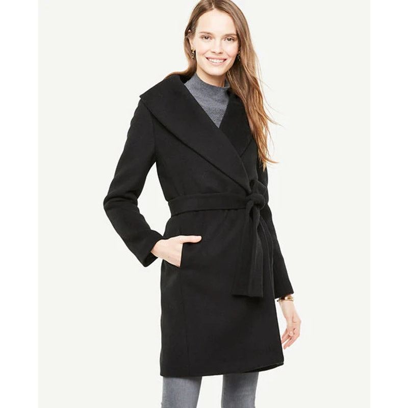 Other Ann Taylor Petite Shawl Collar Tie Waist Wrap Coat Black XSP Size XS / US 0-2 / IT 36-38 - 1 Thumbnail