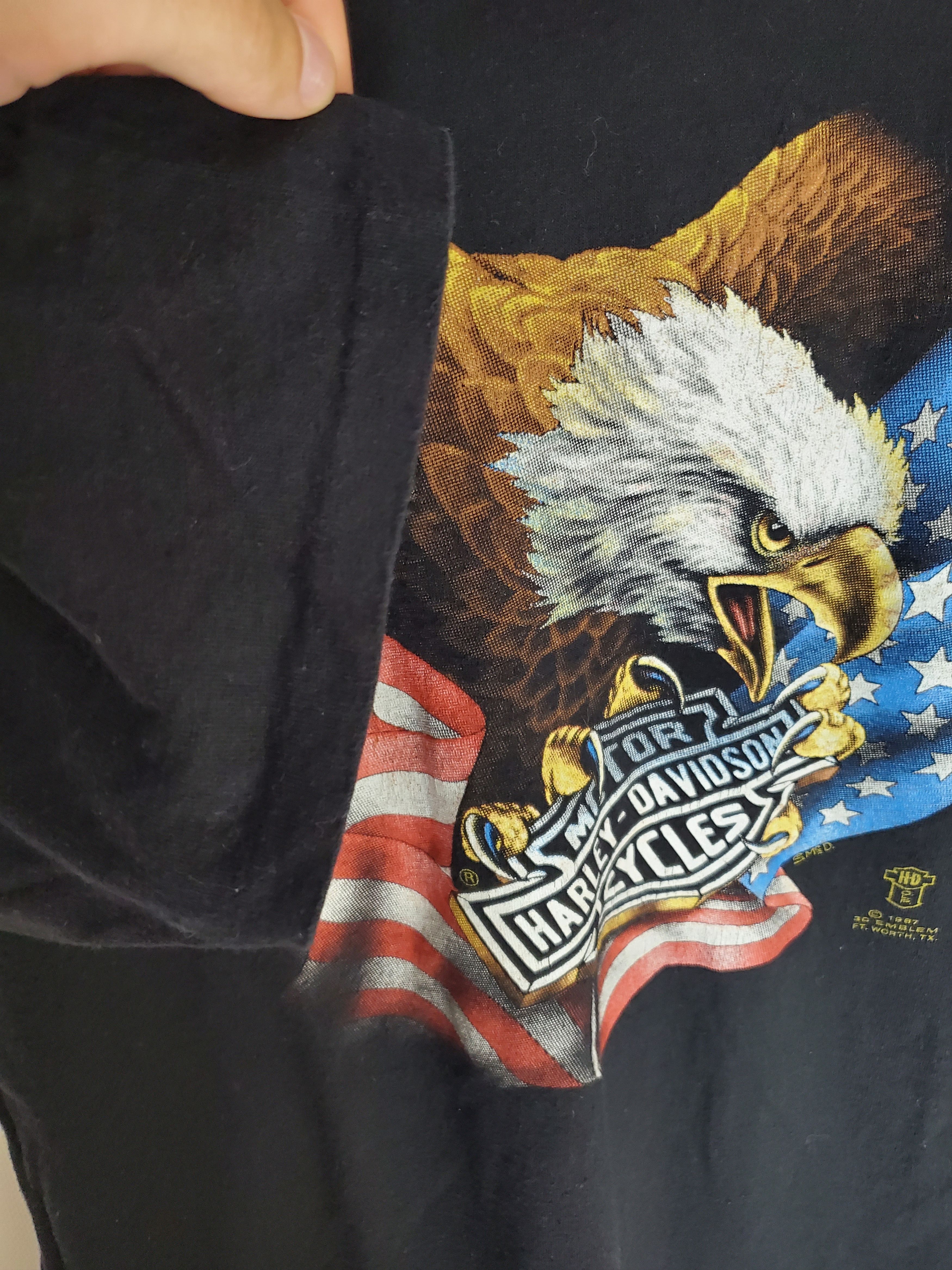 Harley Davidson × Vintage 80s Harley Davidson 3D Emblem American Eagle Black T Shirt L Size US L / EU 52-54 / 3 - 3 Thumbnail