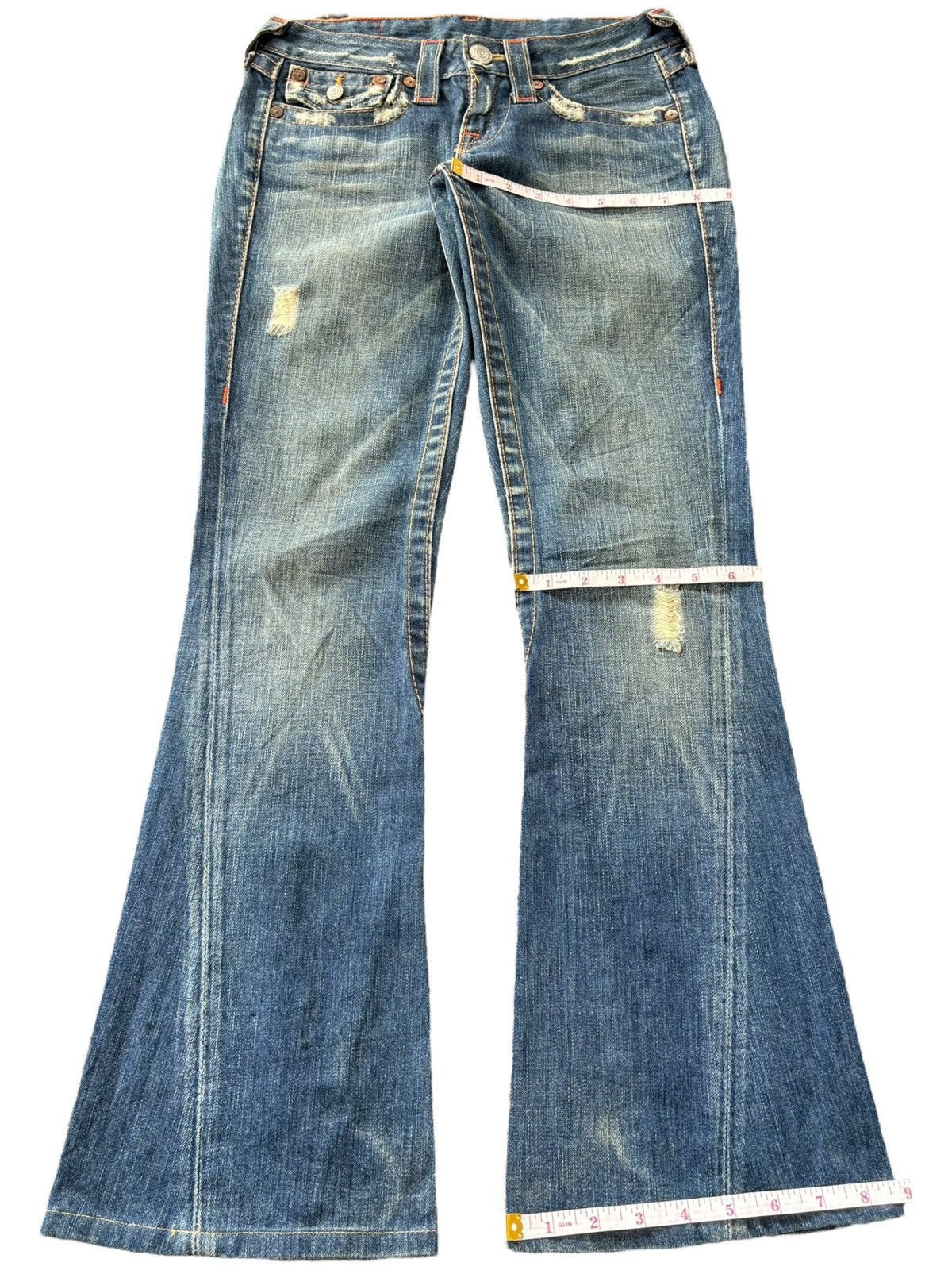 True Religion Vintage True Religion Joey Mud Wash Distress Flare Jeans Size 27" / US 4 / IT 40 - 8 Thumbnail