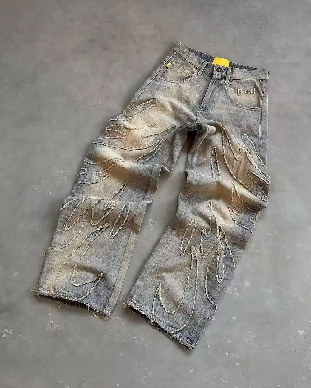 Jean Jeans Patchwork Gothic Raw Edge Embroidered Size US 34 / EU 50 - 8 Thumbnail