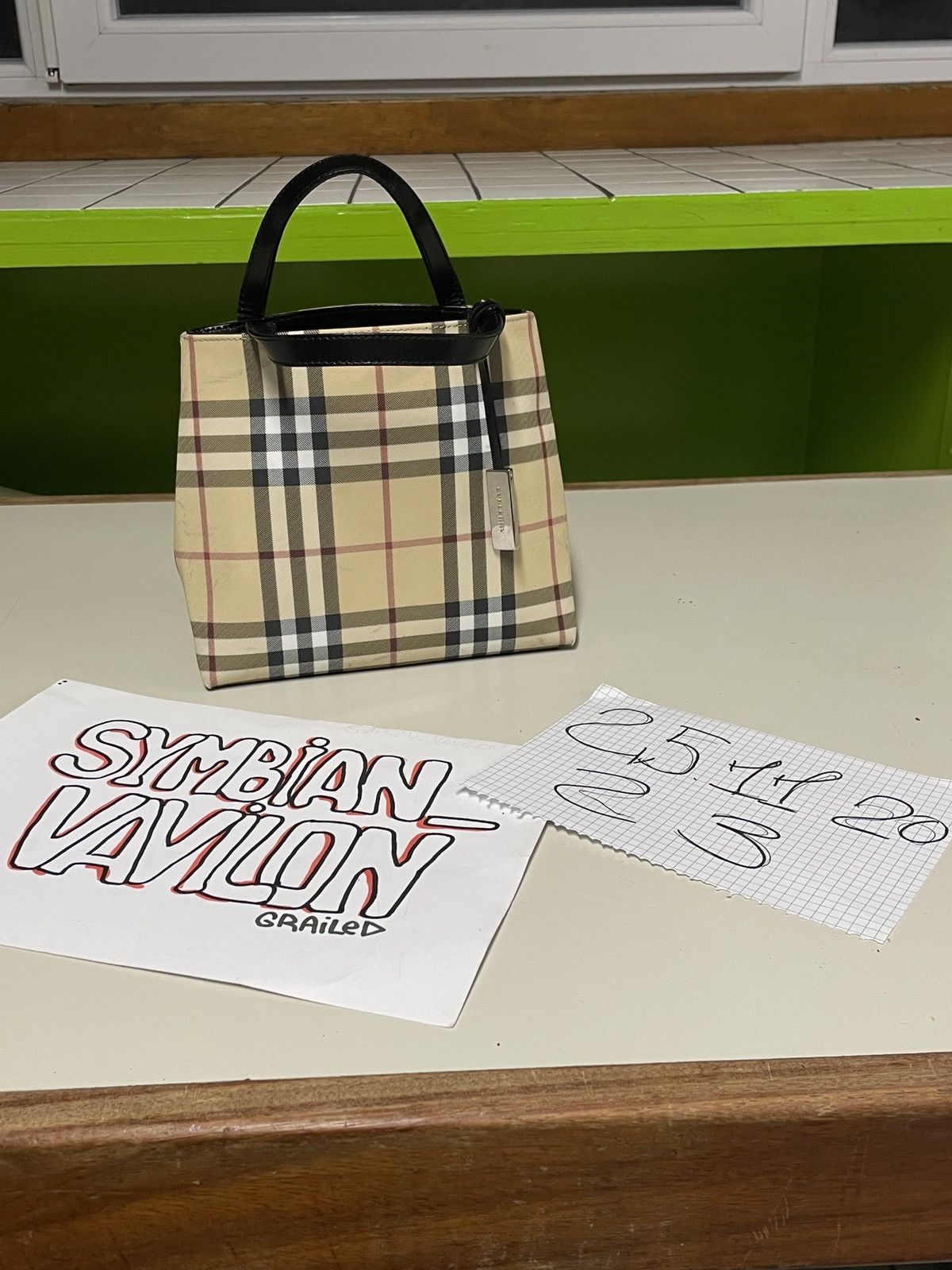 Burberry VTG BURBERRY Nova Check Leather-Canvas Tote Hand Bag Purse S Size ONE SIZE - 6 Thumbnail