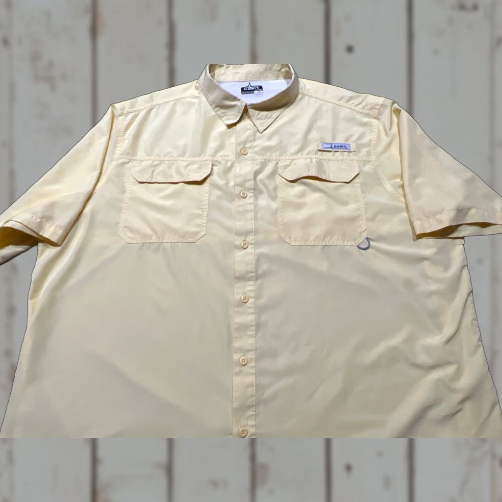 Habitat Habit Men's 3XL Yellow Short Sleeve Fishing Shirt Solar Factor UPF 40+ Button-Up Casual Size US XXL / EU 58 / 5 - 1 Thumbnail