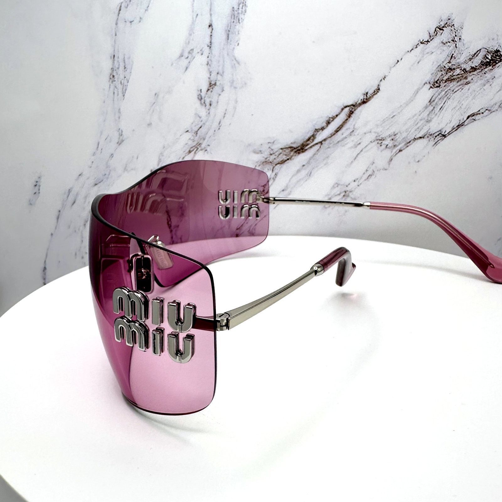 Miu Miu New MIU MIU Sunglasses Silver Pink Mirror Rimless Wrap Size ONE SIZE - 15 Thumbnail