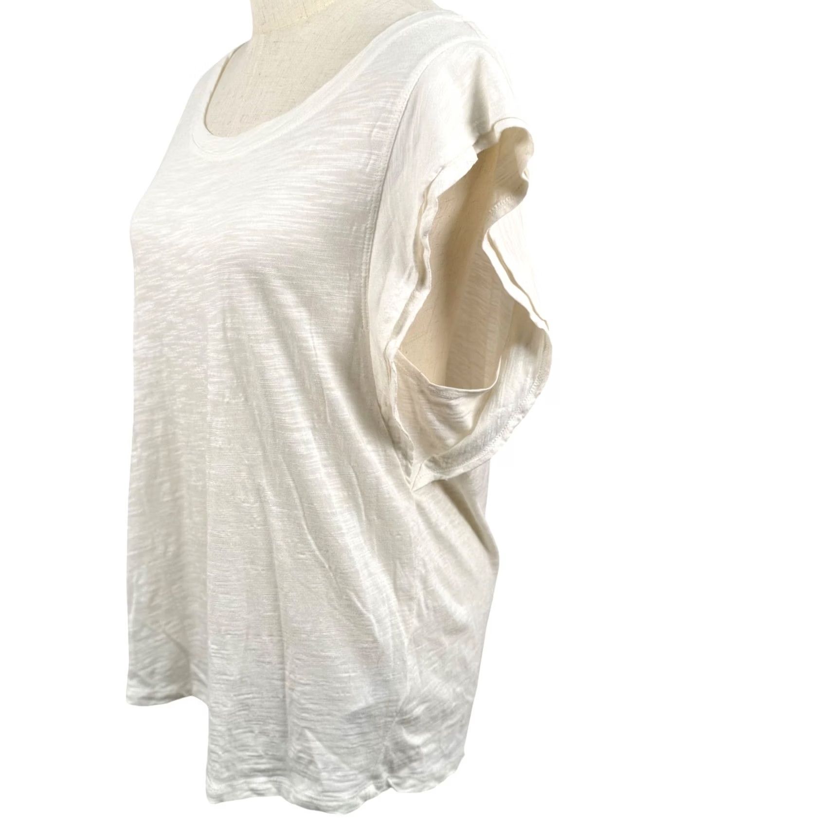 Vintage Liverpool Cap Sleeve Top - White Slub Knit Ruffle Detail Vintage? No, Coastal Minimalist T-Shirt for Women L Size L / US 10 / IT 46 - 3 Thumbnail