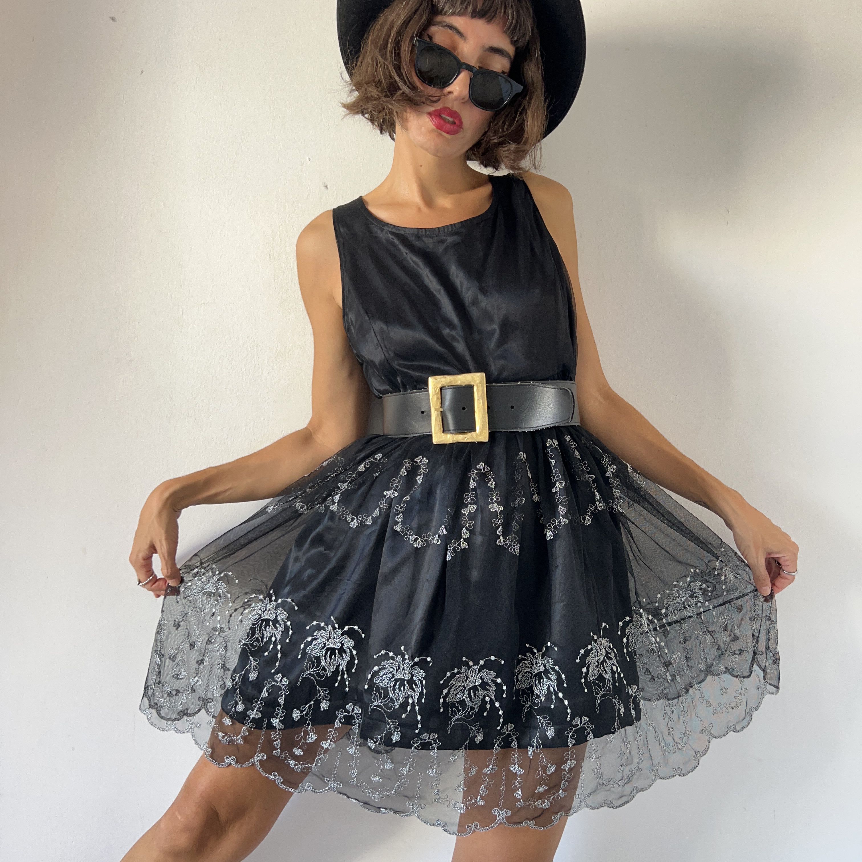 Vintage Vintage Black Tulle Tank Dress Size L / US 10 / IT 46 - 3 Thumbnail