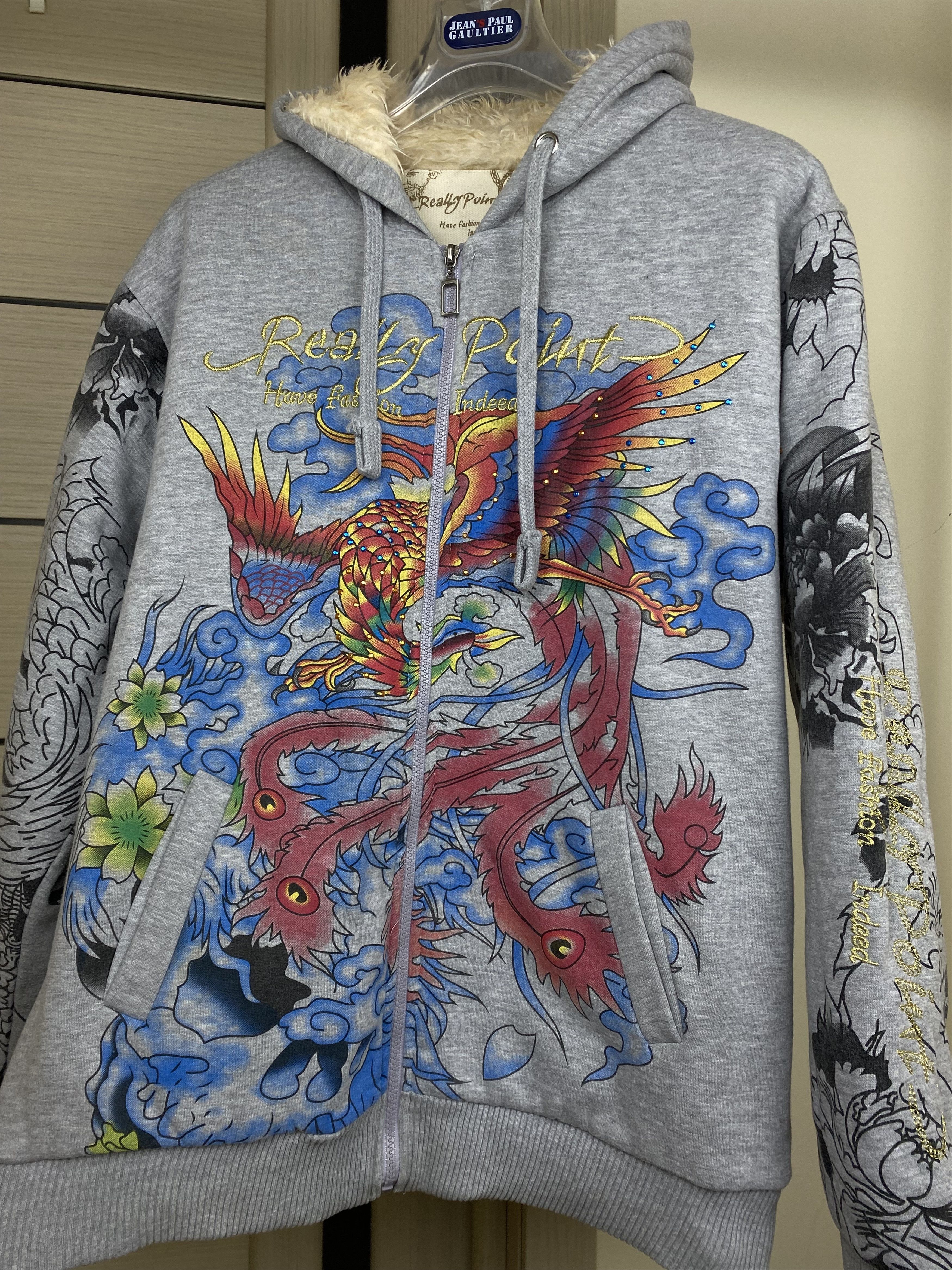 Christian Audigier Vintage Really Point Faux Fur Lined Zip Hoodie Like Ed Hardy Size US XXL / EU 58 / 5 - 5 Thumbnail