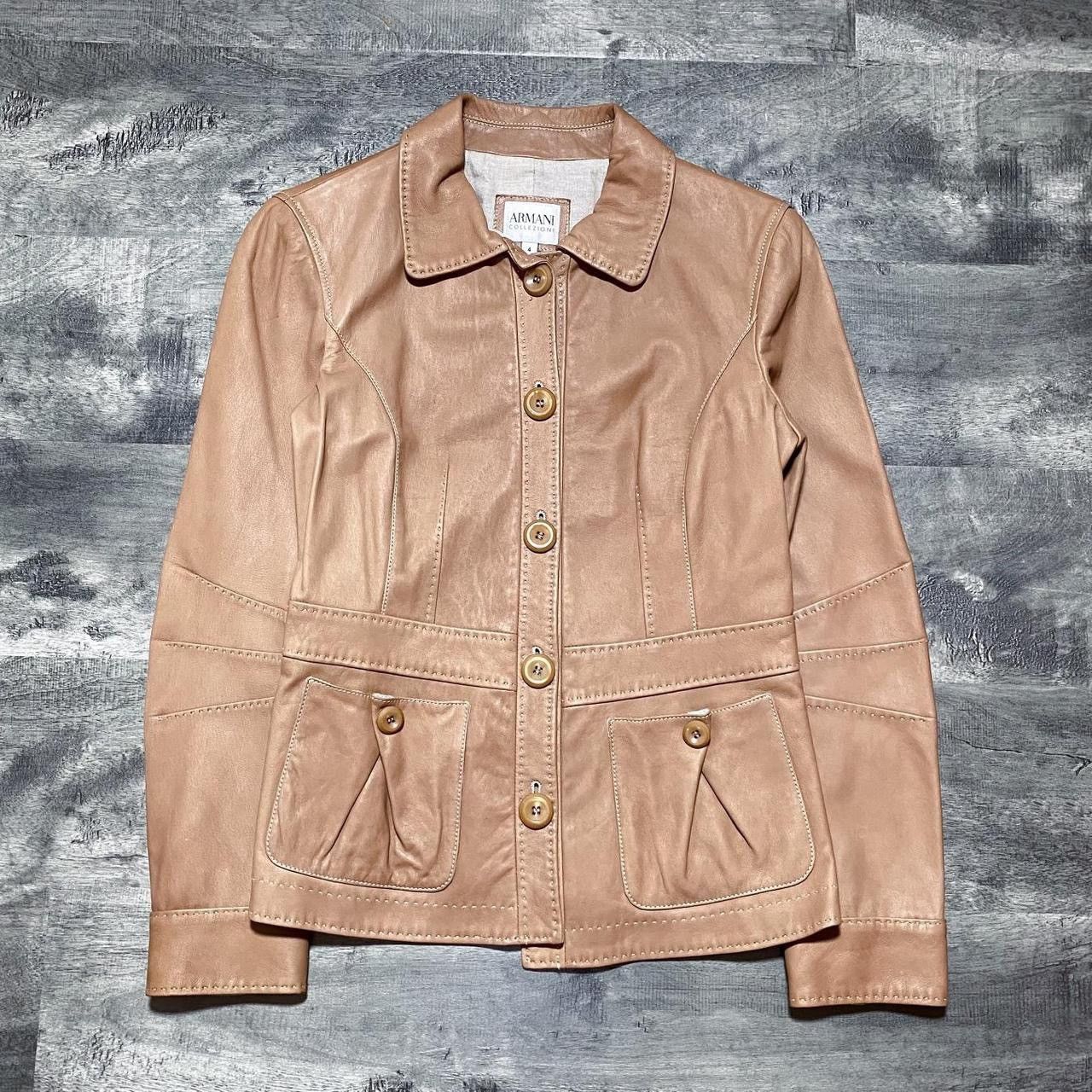 Armani Collezioni ARMANI COLLEZIONI Lambskin Tan Leather Button Up Jacket Size S / US 4 / IT 40 - 1 Thumbnail