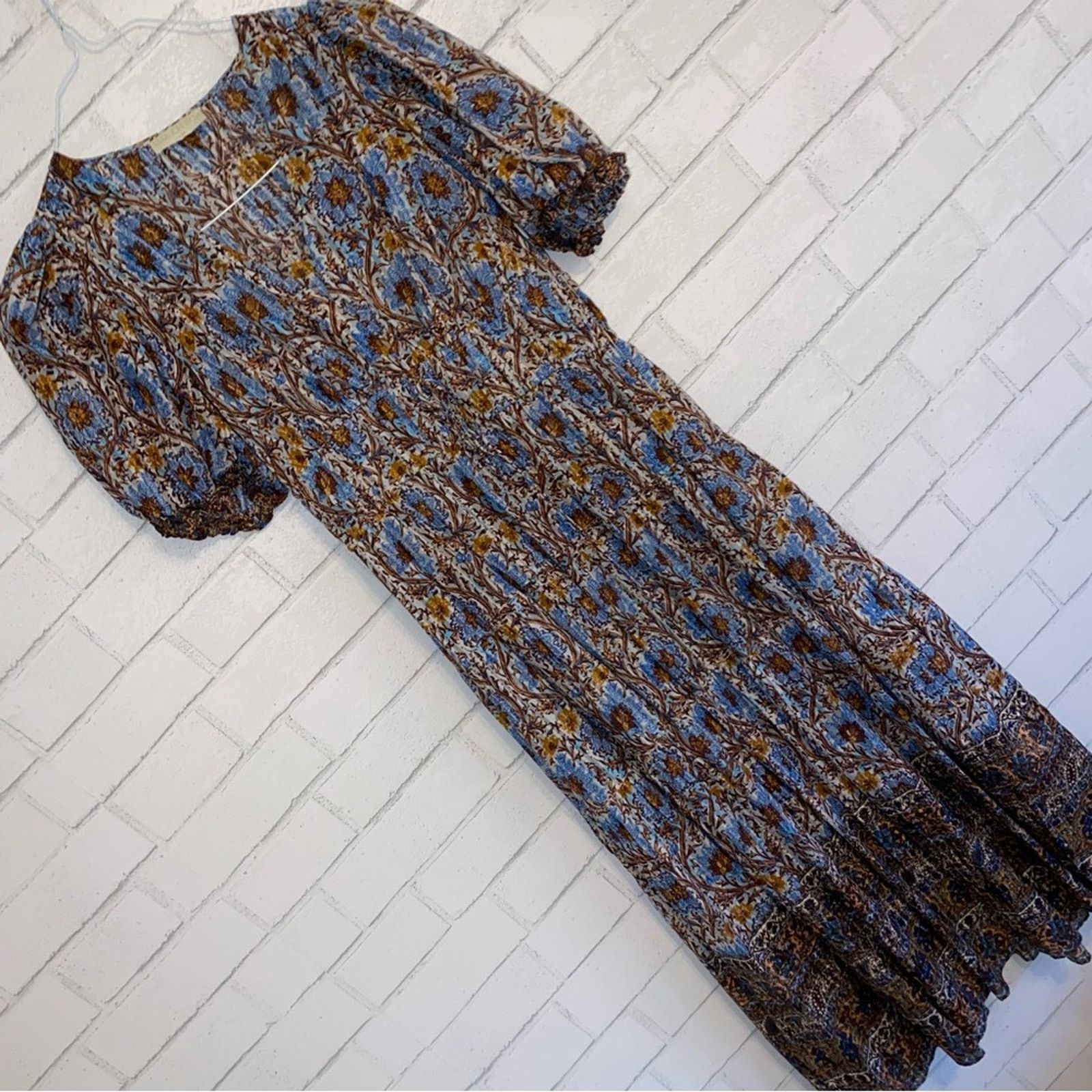 Ulla Johnson ULLA JOHNSON $490 Ilana Dress Caspia Blue Brown Womens 0 Size XS / US 0-2 / IT 36-38 - 5 Thumbnail