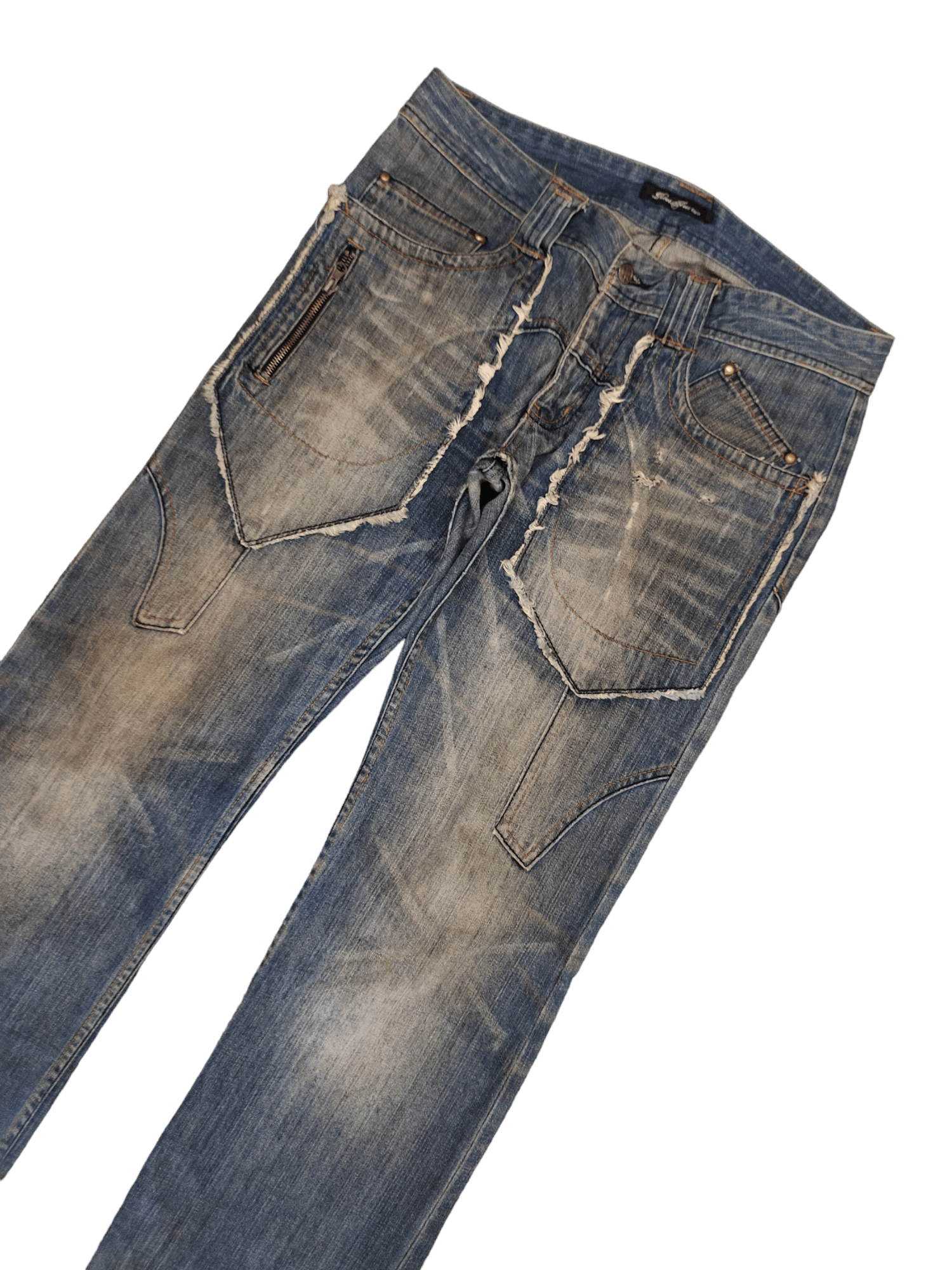 Japanese Brand Root Three Distress Faded Denim Jeans Undercover Style Y2k Size US 35 - 5 Thumbnail