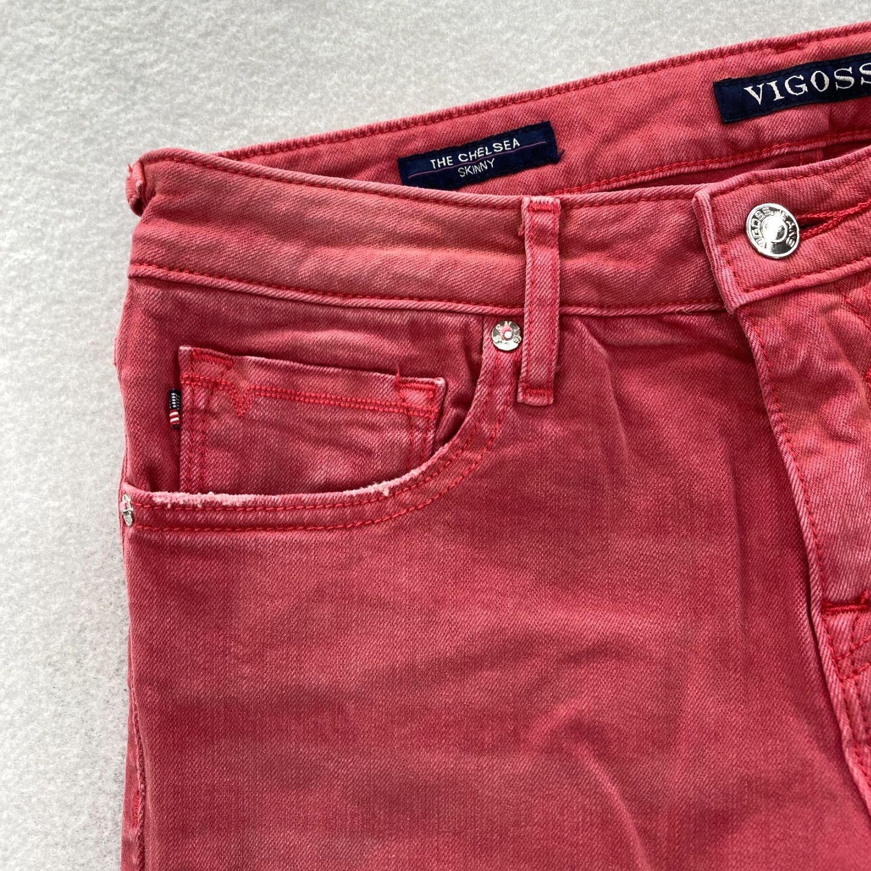 Vintage VIGOSS Chelsea Skinny Jeans Women's 27 Pink Denim Distressed Grunge Stretch 5-Pocket Inseam 28 Dark Pink Size 27" / US 4 / IT 40 - 5 Thumbnail