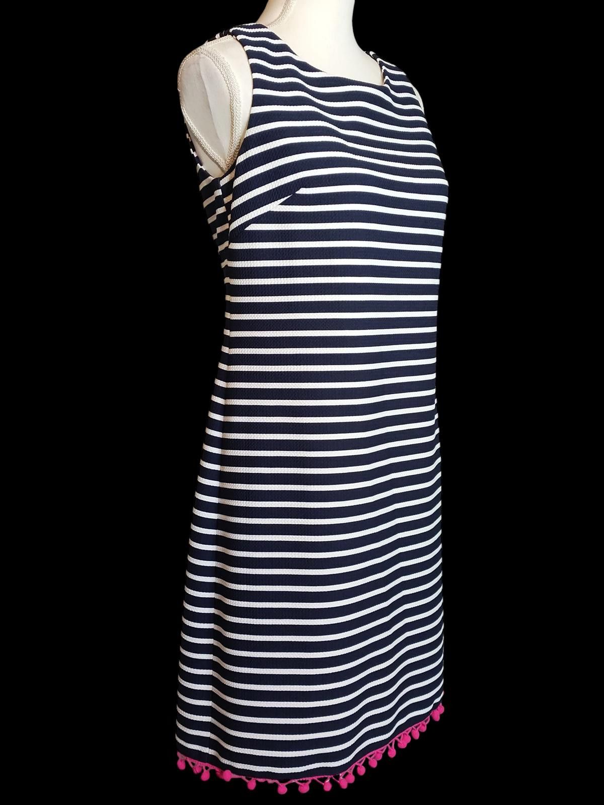 Other Eliza J Striped Sleeveless Casual Dress with Pom Pom Trim Size M / US 6-8 / IT 42-44 - 3 Thumbnail