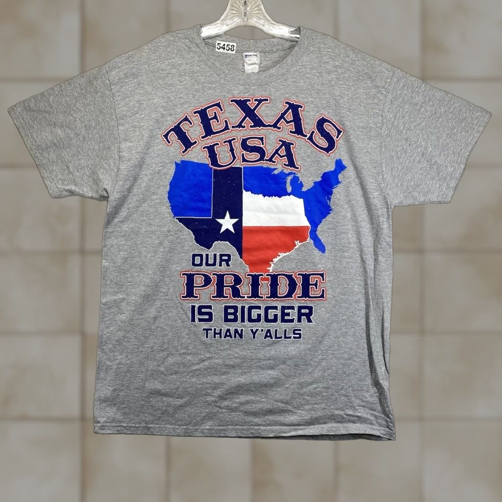 Jerzees Texas Graphic T-Shirt Large Gray "Our Pride Is Bigger Than Y’all's" JERZEES Mens Size US L / EU 52-54 / 3 - 1 Thumbnail