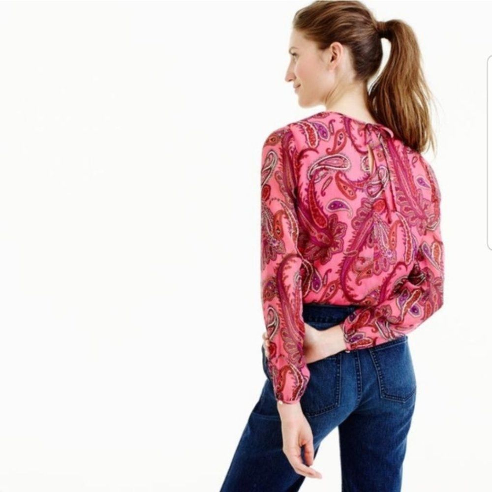 J.Crew J. Crew Ruffle Front Paisley Silk Pink Blouse Size 2 Size XS / US 0-2 / IT 36-38 - 2 Thumbnail