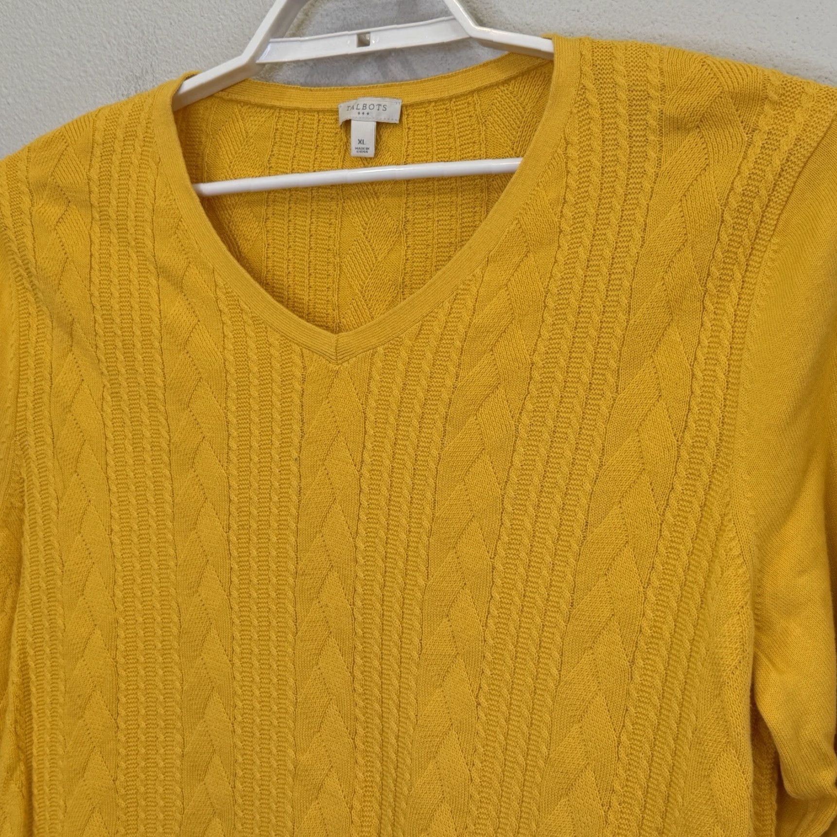 Talbots Talbots Tunic Sweater Womens XL Yellow Gold V-Neck Long Sleeve Cable-Knit 100% Cotton Pullover Size XL / US 12-14 / IT 48-50 - 2 Thumbnail