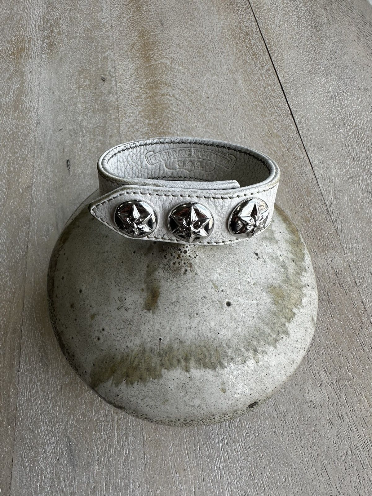 アクセサリー Chrome Hearts 3 Button 2 Snap Leather クロムハーツ3ボタン2スナップブレスレットクロスボタンブラック