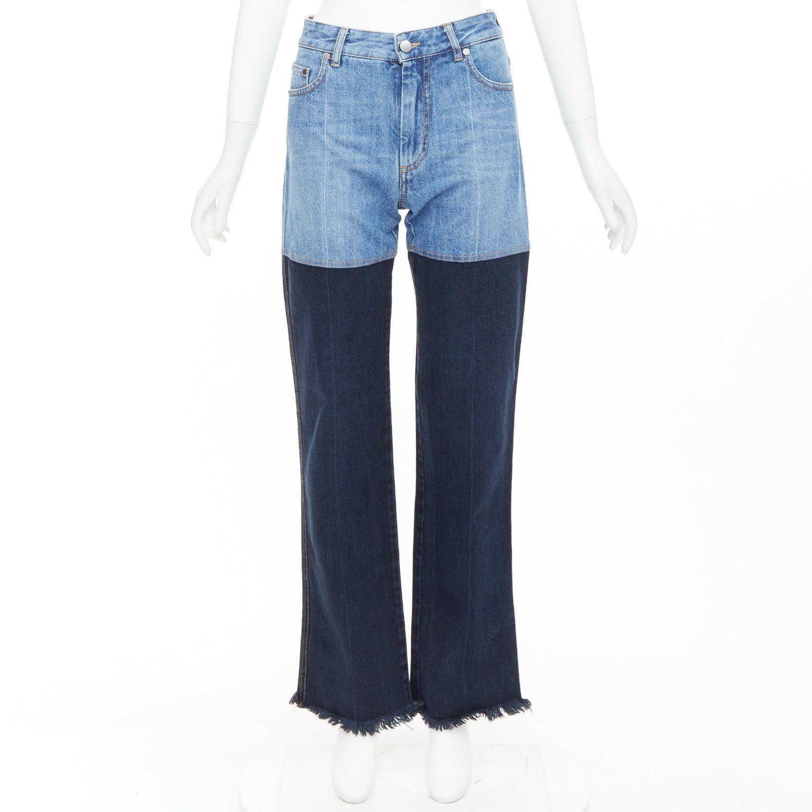 Peter Do PETER DO 2021 two-tone blue denim high waist fray straight jeans FR36 S Size 27" / US 4 / IT 40 - 1 Thumbnail